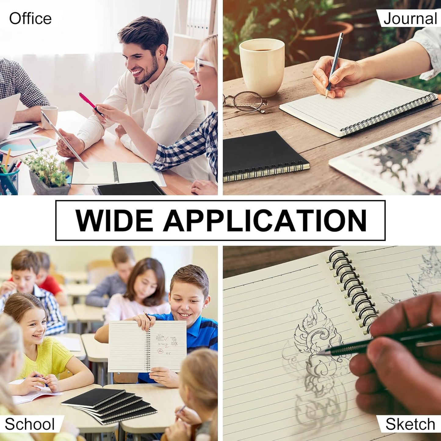 Yahenda 2 Pcs Spiral Notebook Bulk A5 Journal Lined 8.3'' x 5.5'' Writing Composition Paper Small Notepad Subject Notebook for Students Office Business Back to School Supplies (Black)