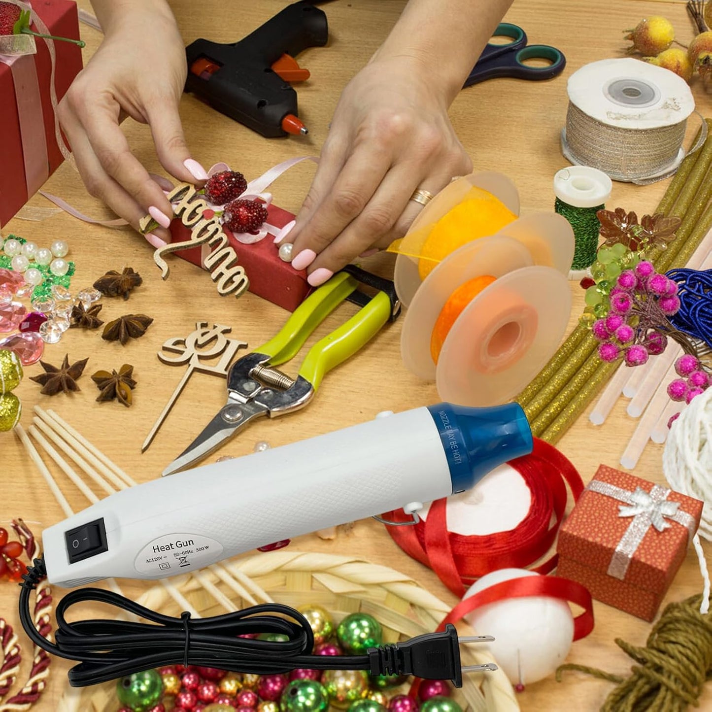 Mini Heat Gun, Portable Hot Air Gun Tool for DIY Crafts Heat Shrink Gun for Epoxy Resin, Embossing, Shrinking Wrapping Drying Paint Removing Stickers (White)