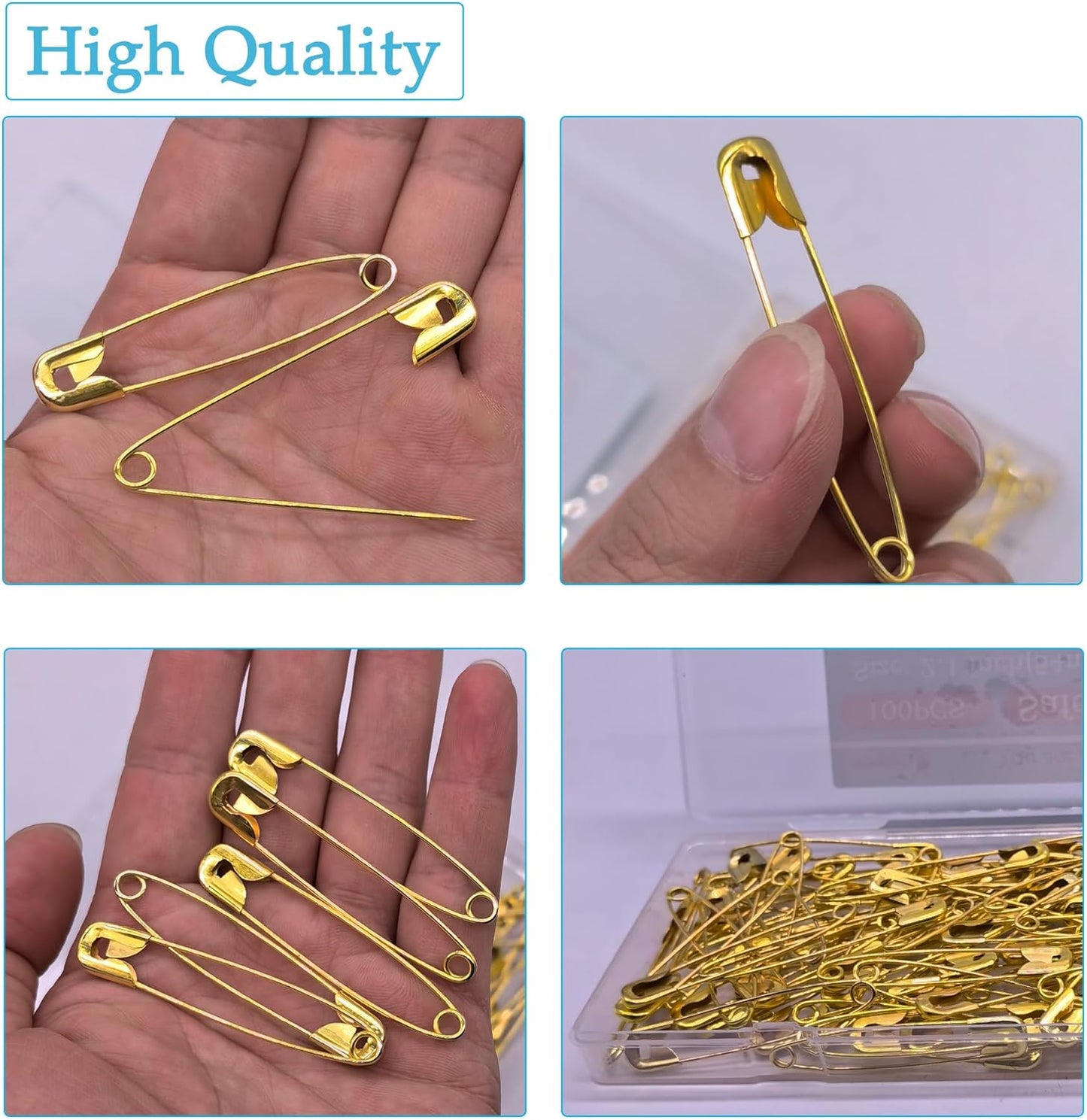 100PCS Safety Pins, 2.1 inch Small Safety Pins, Rust-Resistant Nickel Plated Steel, Sharp Edge Safety Pin for Clothes, Sewing, 54mm Decorative Safety Pins Assorted (Gold)