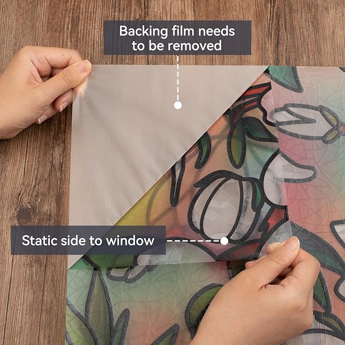 DKTIE Magnolia Pattern Stained Glass Window Film Floral Decorative Window Privacy Film with Rainbow Effect Front Door Bathroom Room Decor (S678, 17.7in X 118.1in)