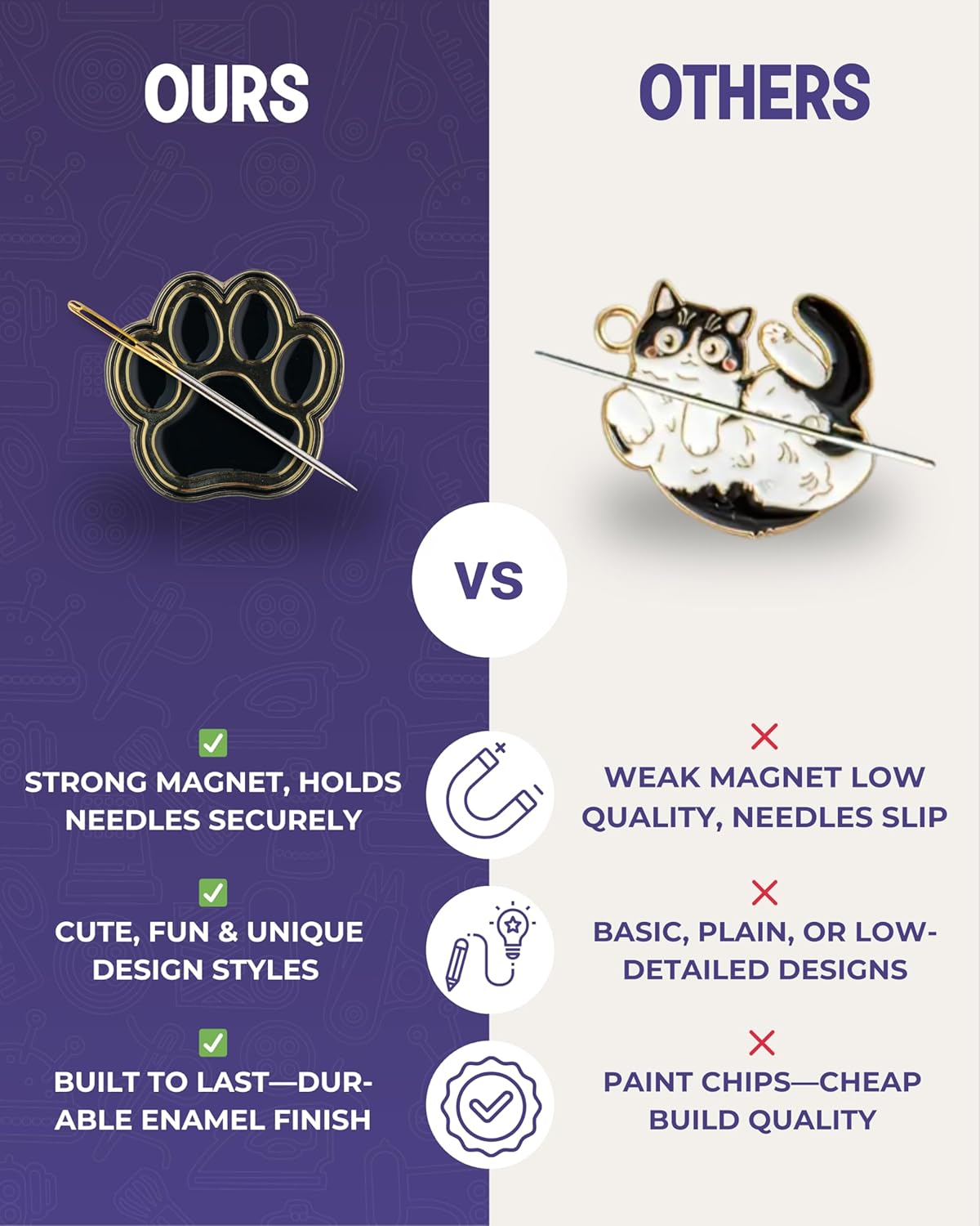 The Quilted Bear Needle Minder - Needle Minder Magnet for Keeping Sewing & Embroidery Needles, Cross Stitch Needles Safe - Stress Free Stitching Cross Stitch Supplies & Embroidery Supplies (Dog Paw)