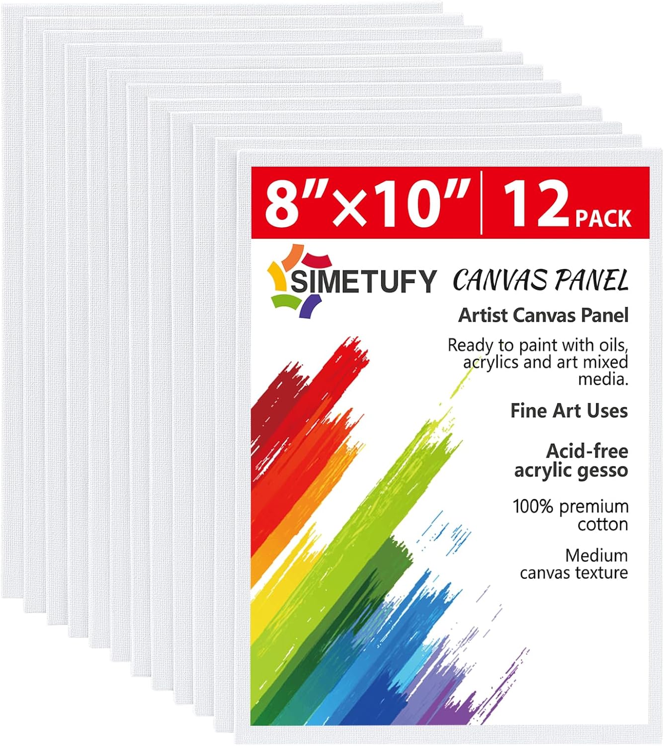 Simetufy 12 Pack 8x10 Canvas Boards for Painting, Blank Flat Canvas Panels Art Painting Supplies - Gesso Primed 100% Cotton for Acrylic Oil Watercolor Tempera Paint