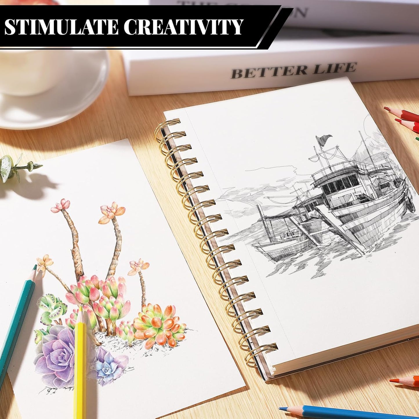 Sketch Book with 12 Color Pencil Set, 90 Sheets Spiral Sketchbook for Drawing (68lb/100gsm), Acid-Free Sketch Pad for Kids Artist, Art Paper Drawing Supplies for Gifts (5.5×8.5 inch)