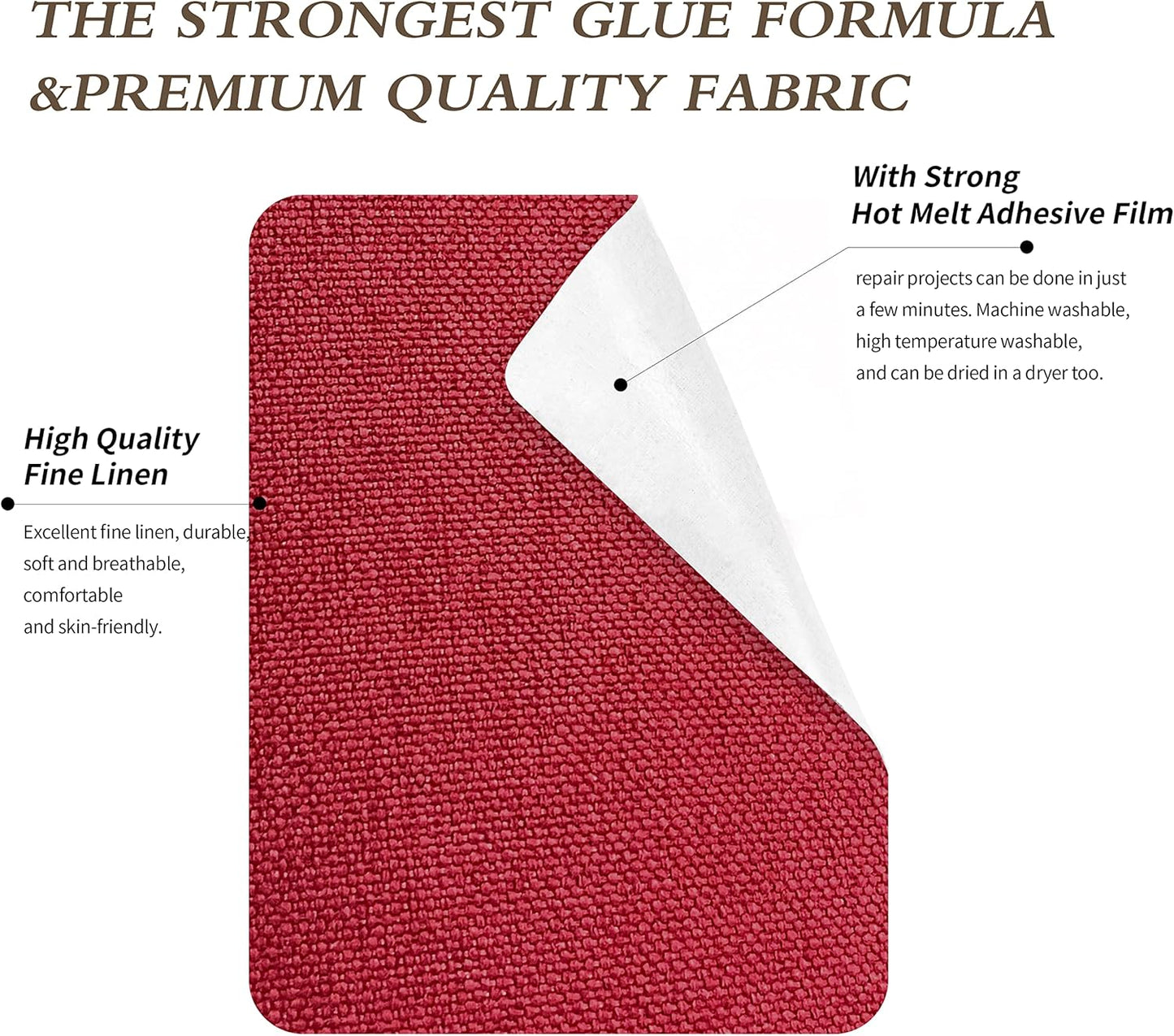 King Mountain Premium Linen Fabric Iron-on Repair Patch, Inside&Outside Fabric Repair Patch, 3"x60" with Backing Glue Linen Repair Decorative Patch kit (Linen-3"x60", Red)