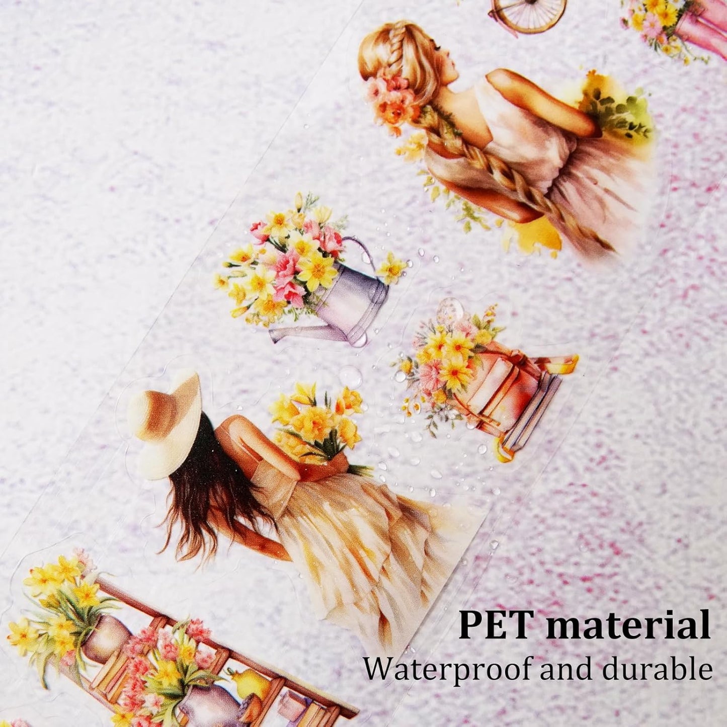 Floral Sea PET Tape Set, 3 Rolls Pre-Cut Botanical Stickers for Scrapbooking, Journaling, DIY Crafts, and Collage Art (30 mm/50 mm/55 mm)