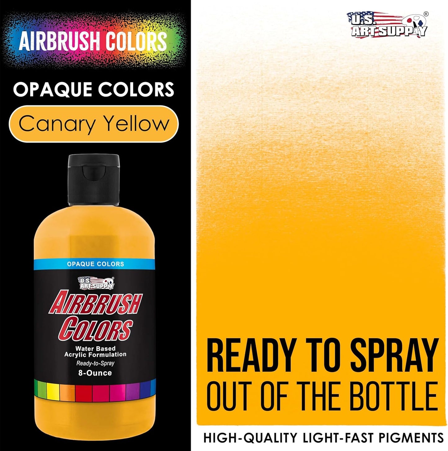 U.S. Art Supply Opaque Canary Yellow Acrylic Special Effects Airbrush Paint - 8oz Ready to Spray Air Brush Paint for Nails, Models, Fabric - Water-Based Air Brush Painting