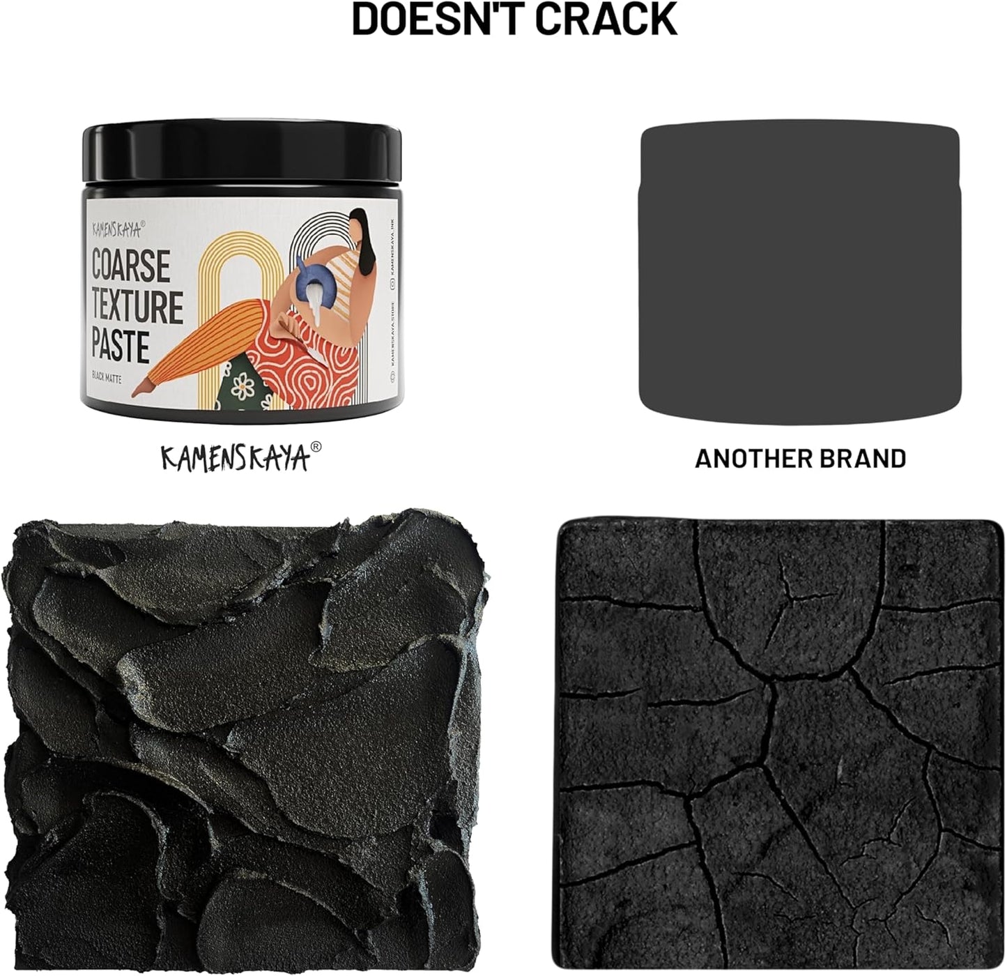 KAMENSKAYA Coarse Texture Paste - Modeling Paste Acrylic Medium - Black Matte, 16.9 fl oz (500 ml)