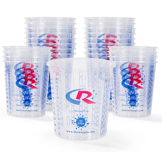 Paint Mixing Cup 20 Ounce, Accurate Measurements in Ratios and OZ. and ML, 100PCS Plastic Graduated Measuring Cups with 12PCS Lids for Paint, Resin, Epoxy, Acrylic, Pigments, Art
