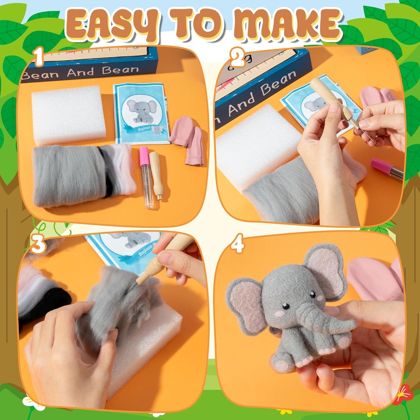 WATINC Needle Felting Kit - 5 Set Unique Different Cute Doll Wool Felt Needle Tools Foam Pad Instruction, DIY Home Decoration Craft Party Supplies for Art Work Starter Beginners (Wild Animal)