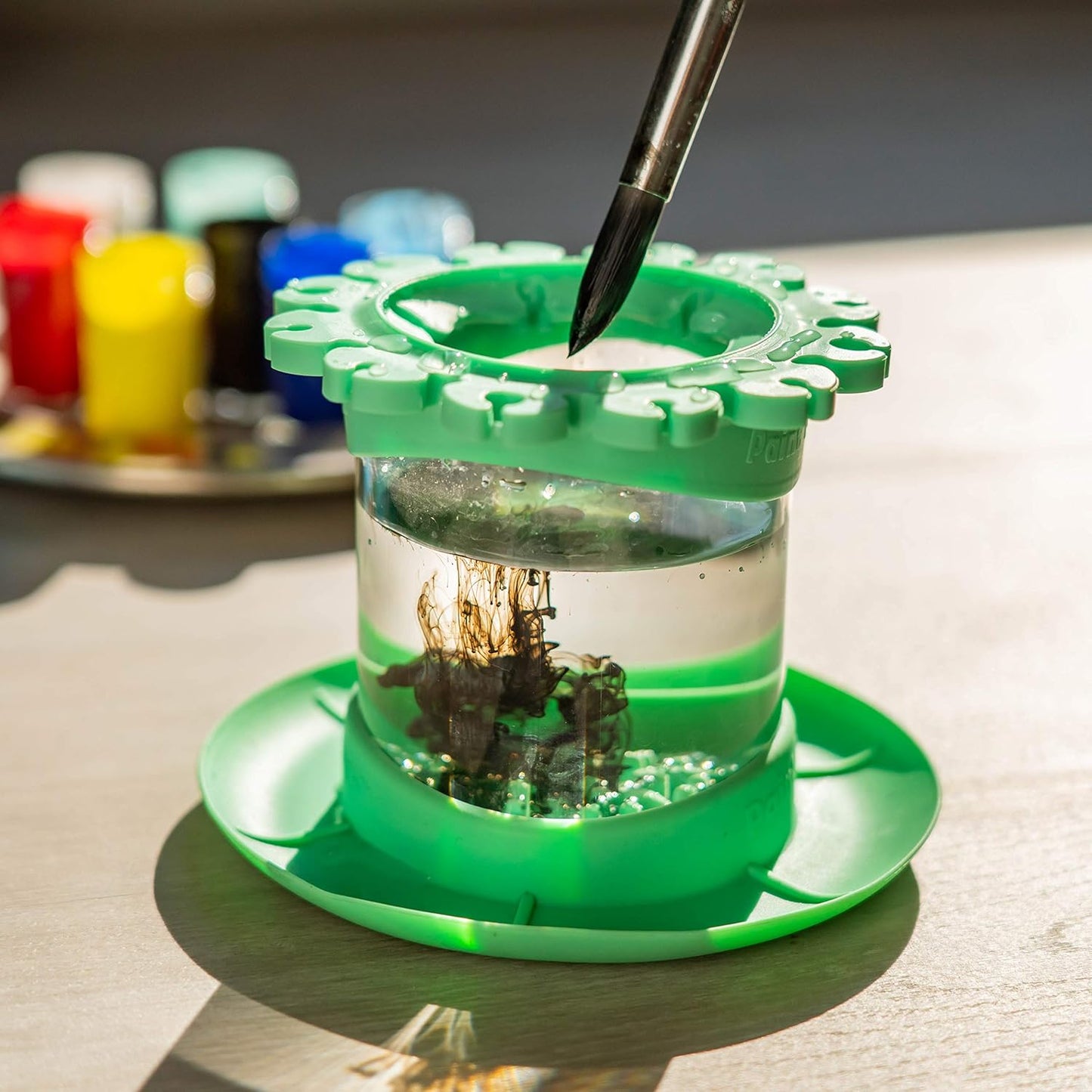 Paint Puck Ultimate Rinse Cup Paint Brush Cleaner (Green, Mug) – Non-Spill Paint Water Cup & Brush Cleaner with Brush Holder, Squeegee Lips & Drip Tray for Acrylic, Watercolor & Art Supplies