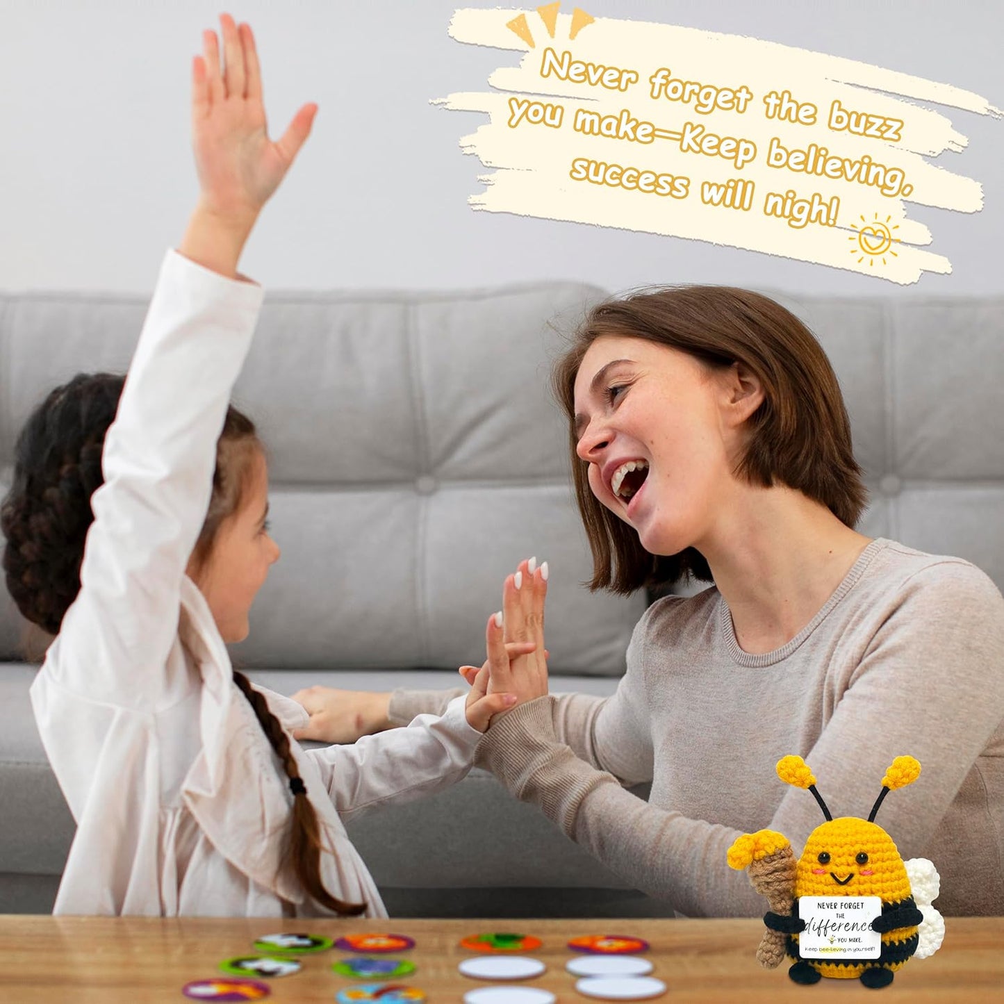 Funny Birthday Gifts for Women Men - Crochet Bee Animals with Positive Card, Appreciation Gifts for Coworker Boss Friend Sister, Inspirational Relaxation Gift Emotional Cheer Support Crochet Bee