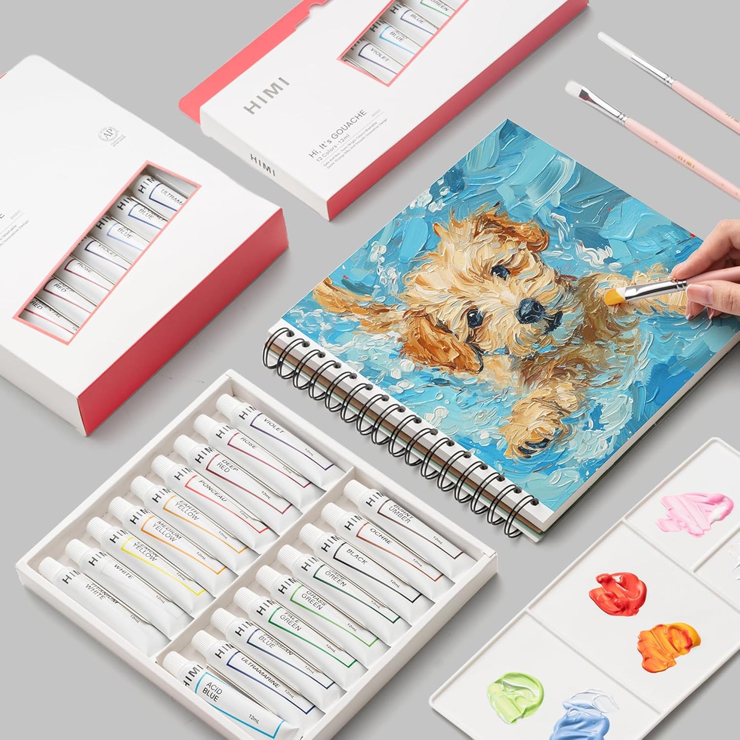 HIMI Gouache Paint Tube Set -24 Colors 12ml, with Rich Pigments, Gouache paint Non-Toxic, suitable for Beginners, Artists, and Hobby Painters. Beautiful Gifts for Art Supplies Painting（24 colors）