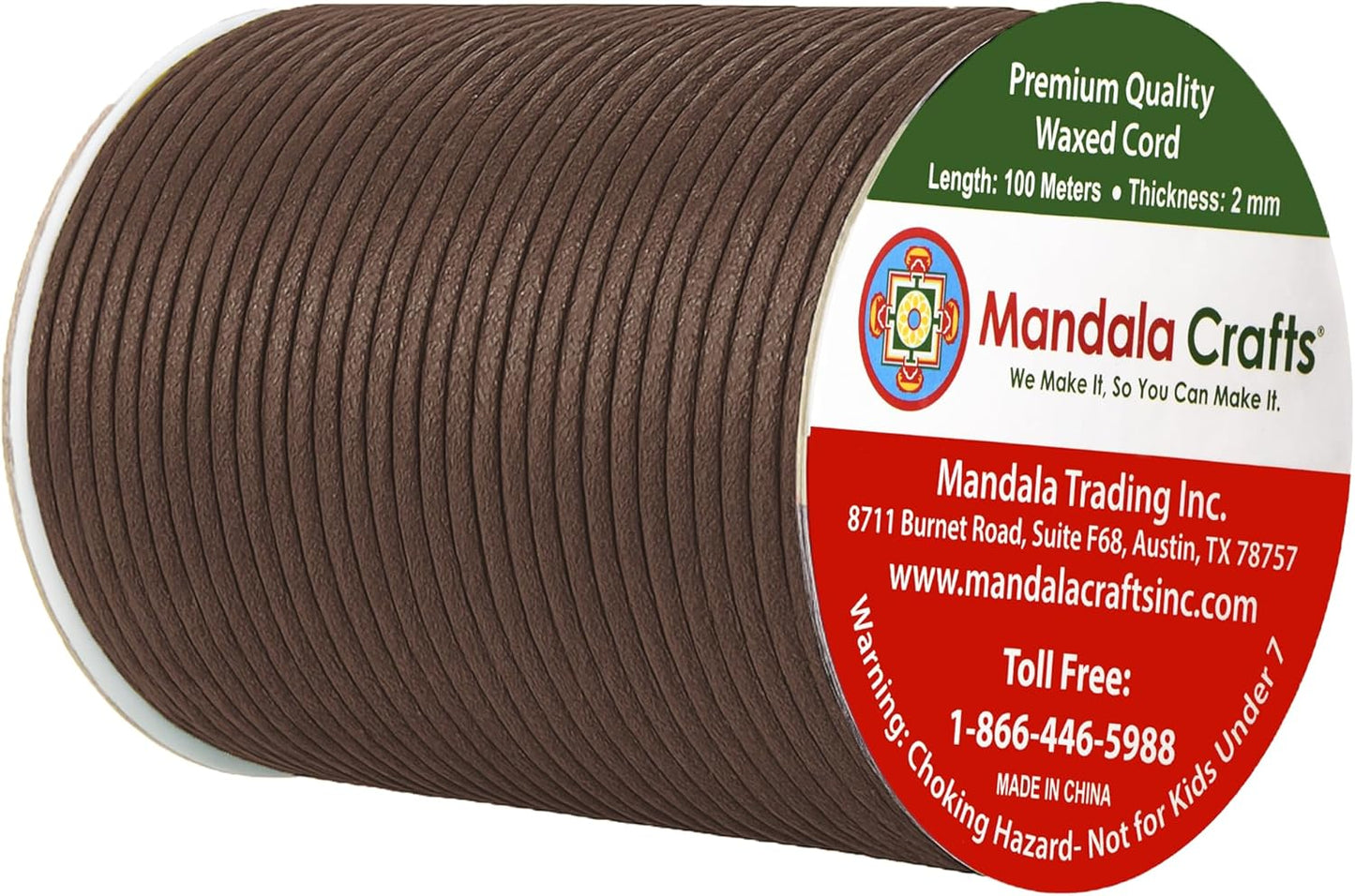 Mandala Crafts 2mm 109 Yards Chocolate Brown Cotton Waxed Cord for Jewelry Making Bracelet Cord Waxed String - Beading String Thread Jewelry Cords for Necklaces String