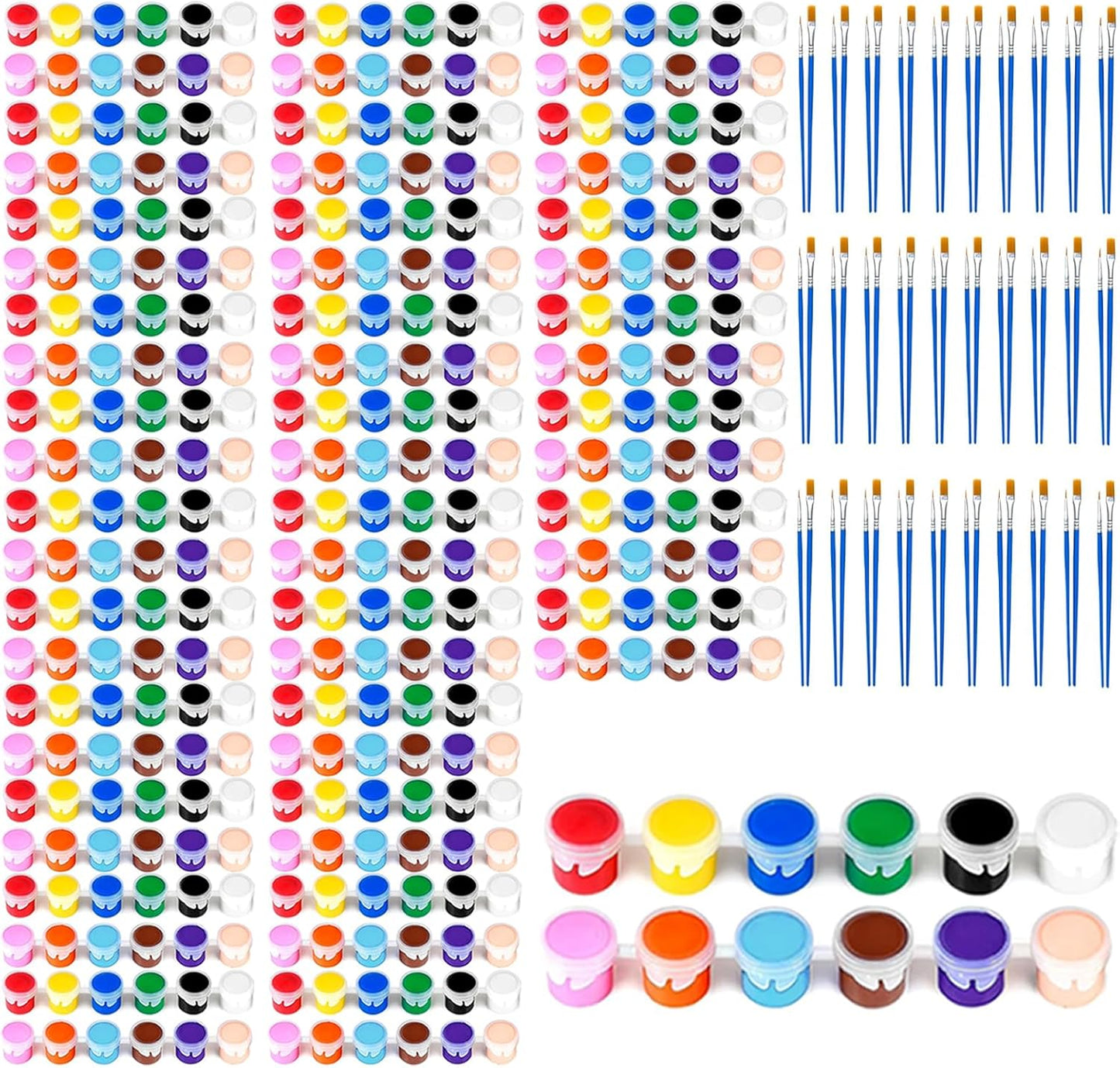 30 Pack Mini Acrylic Paint Set, 12 Colors Washable Paint Strips for Kids & Adults - Includes 60 Brushes, 360 PCS kids Paint Kits for Easter Eggs, Birthday, Classroom Party，school supplies