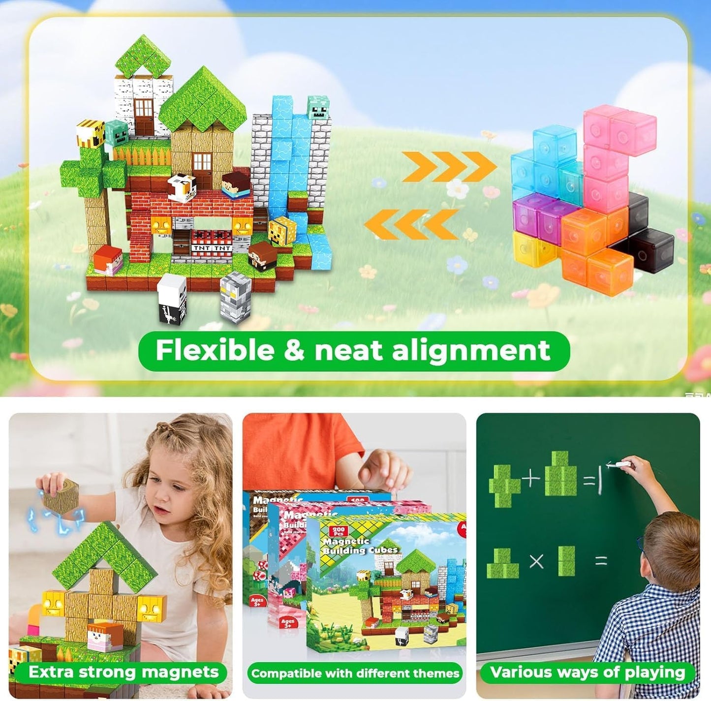 200PCS Magnetic Blocks - Magnetic Building Blocks, Magnet Cubes Game, Stacking Forest Set, STEM Montessori Sensory Stacking Toys for Kids, Birthday Gifts for Boys and Girls Age 3+ Years Old
