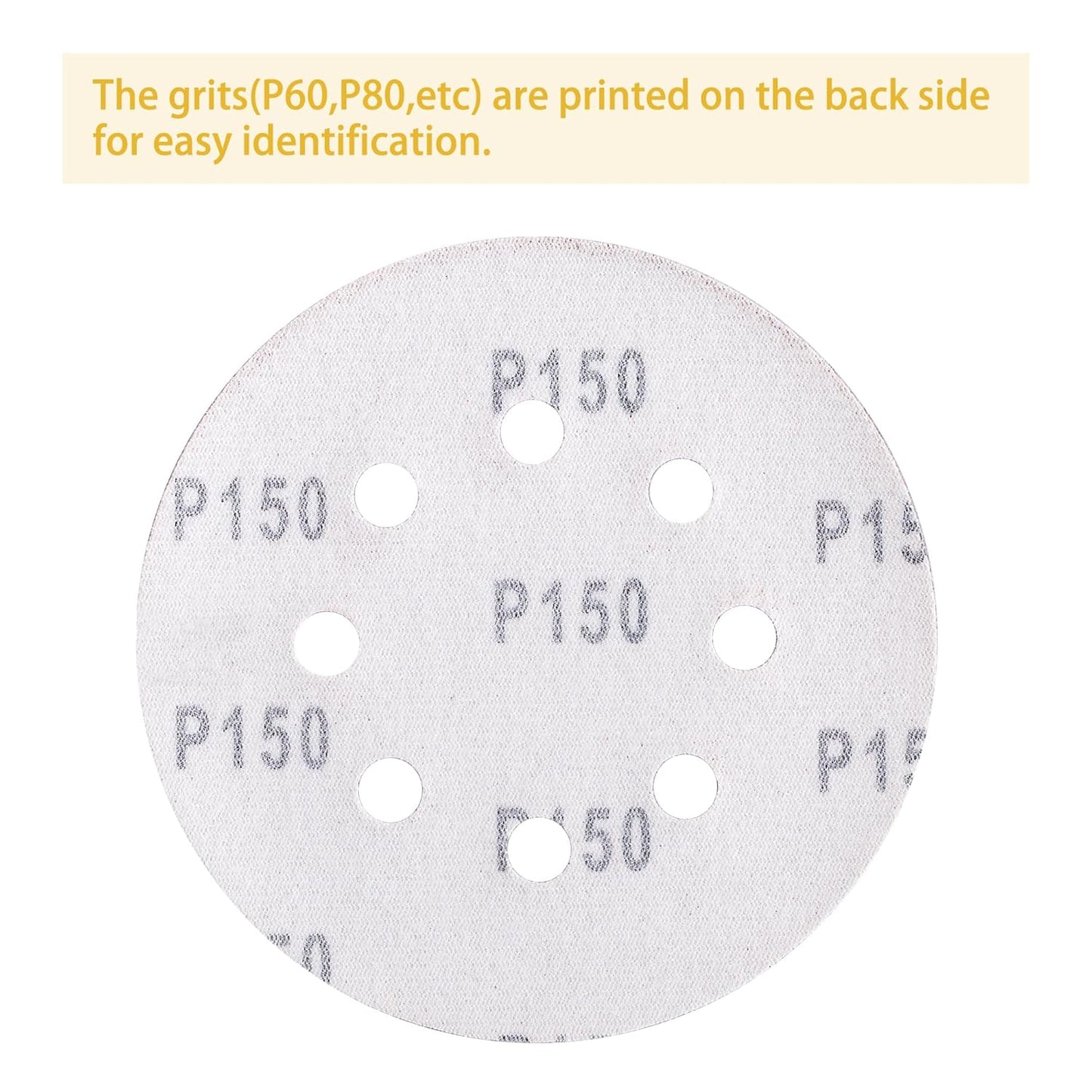 150PCS 150 Grit Gold Sanding Discs, 5-Inch 8-Hole Sandpaper for Random Orbital Sander, for Automotive or Woodworking