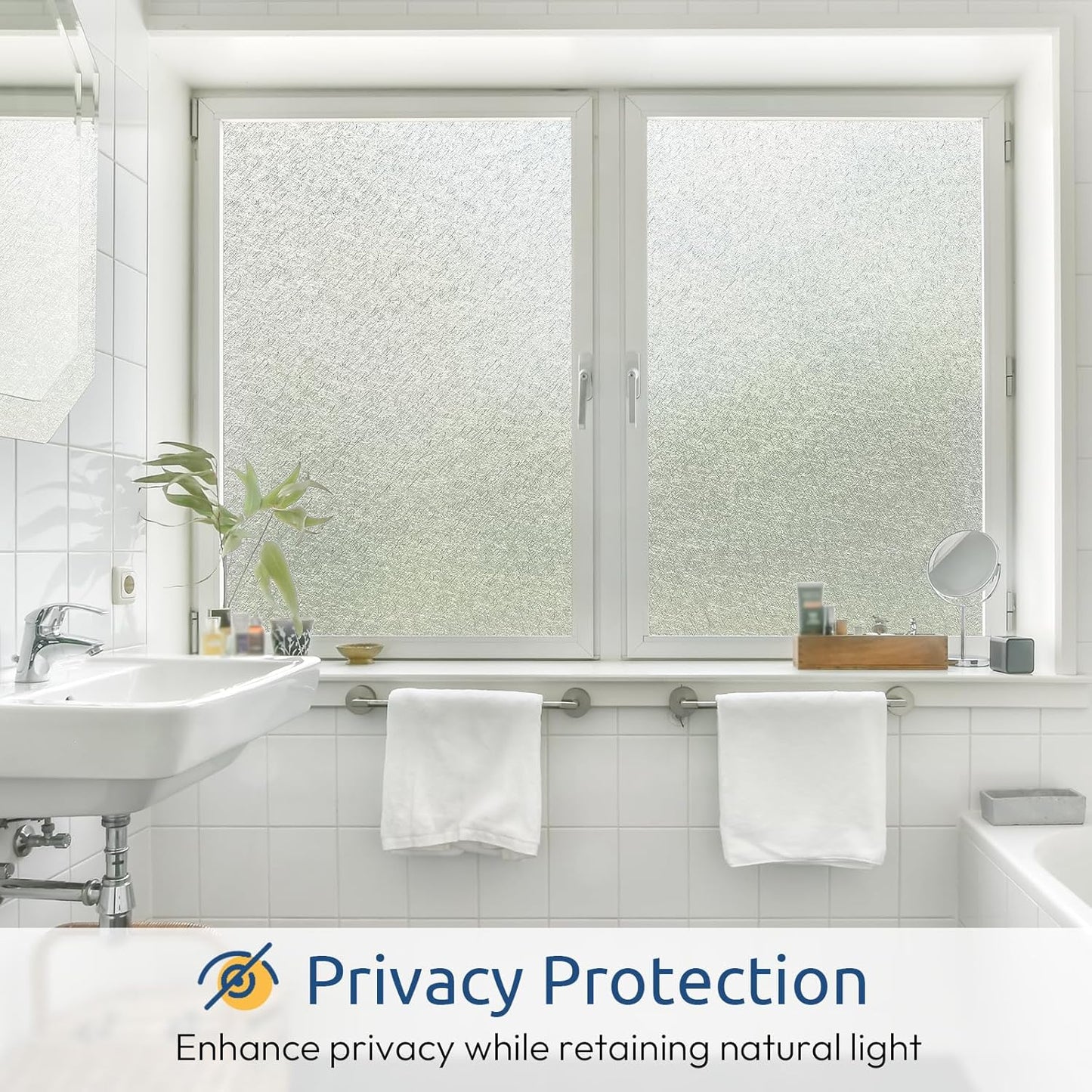 rabbitgoo Window Privacy Film Frosted Glass Film, Decorative Cling UV Sun Blocking Decals, Frosting Window Clings for Home Bathroom Door Coverings, 23.6 x 118.1 inches