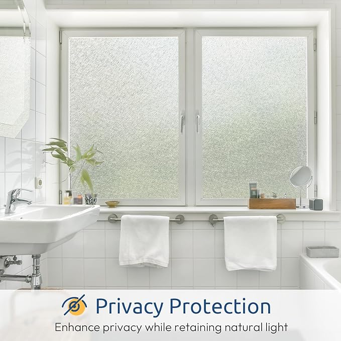 rabbitgoo Window Privacy Film Frosted Glass Film, Decorative Cling UV Sun Blocking Decals, Frosting Window Clings for Home Bathroom Door Coverings, 35.4 x157.5 inches