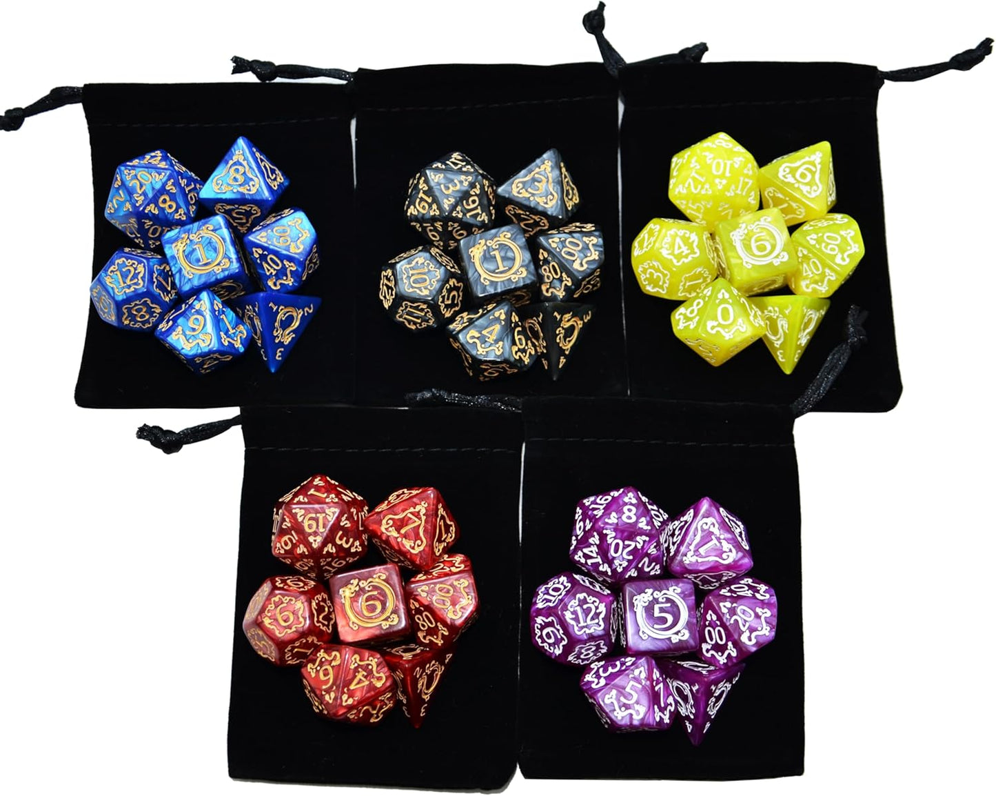 SmartDealsPro Retro Polyhedral Dice Sets with Pouches for D&D DND RPG MTG Dungeon and Dragons Table Board Roll Playing Games D4 D6 D8 D10 D% D12 D20