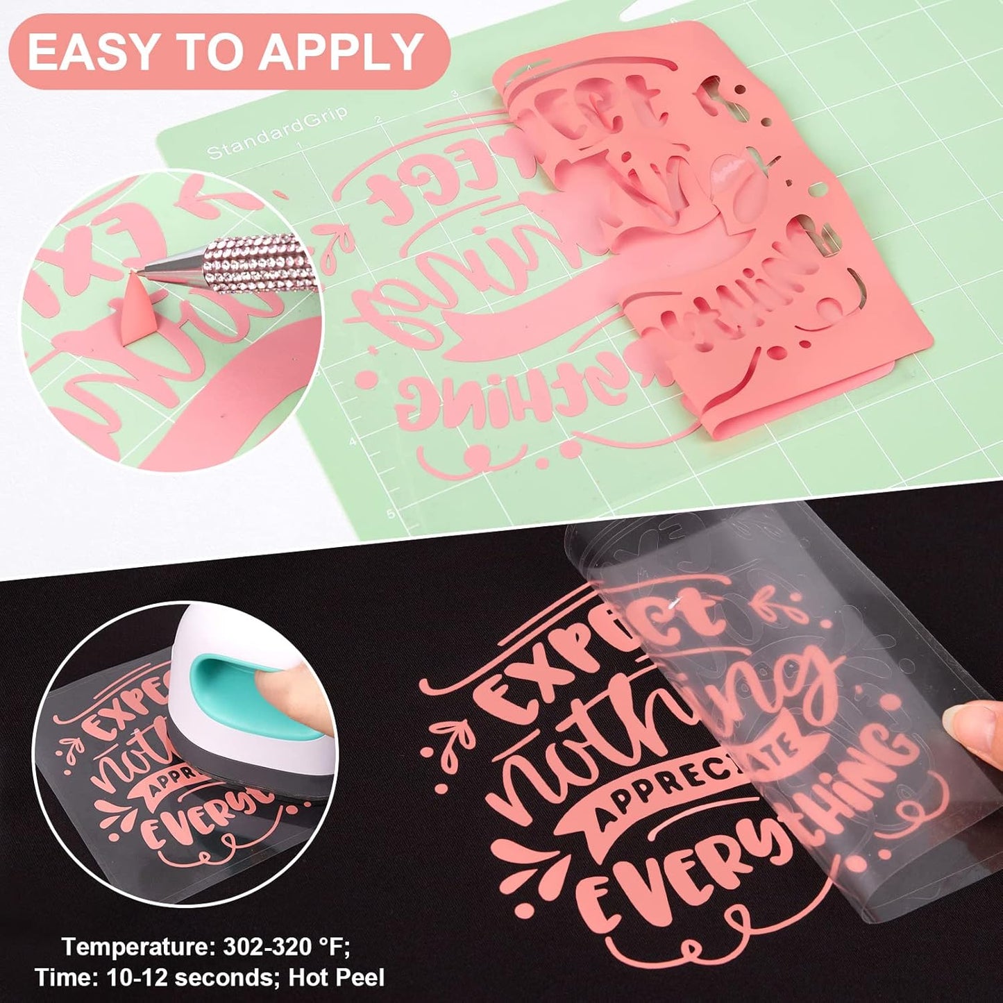 VINYL FROG Heat Transfer Vinyl Roll HTV Vinyl - 12" x12ft Coral Iron on Vinyl for T-Shirts, Heat Press Vinyl for DIY Craft Designs (Coral)