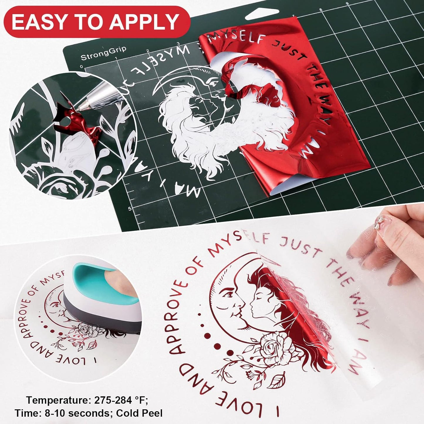 VINYL FROG Metallic Foil HTV Vinyl Roll 12" x12ft Red Chrome Heat Transfer Vinyl Iron on Vinyl Easy to Cut & Weed DIY Heat Press Design for T-Shirts