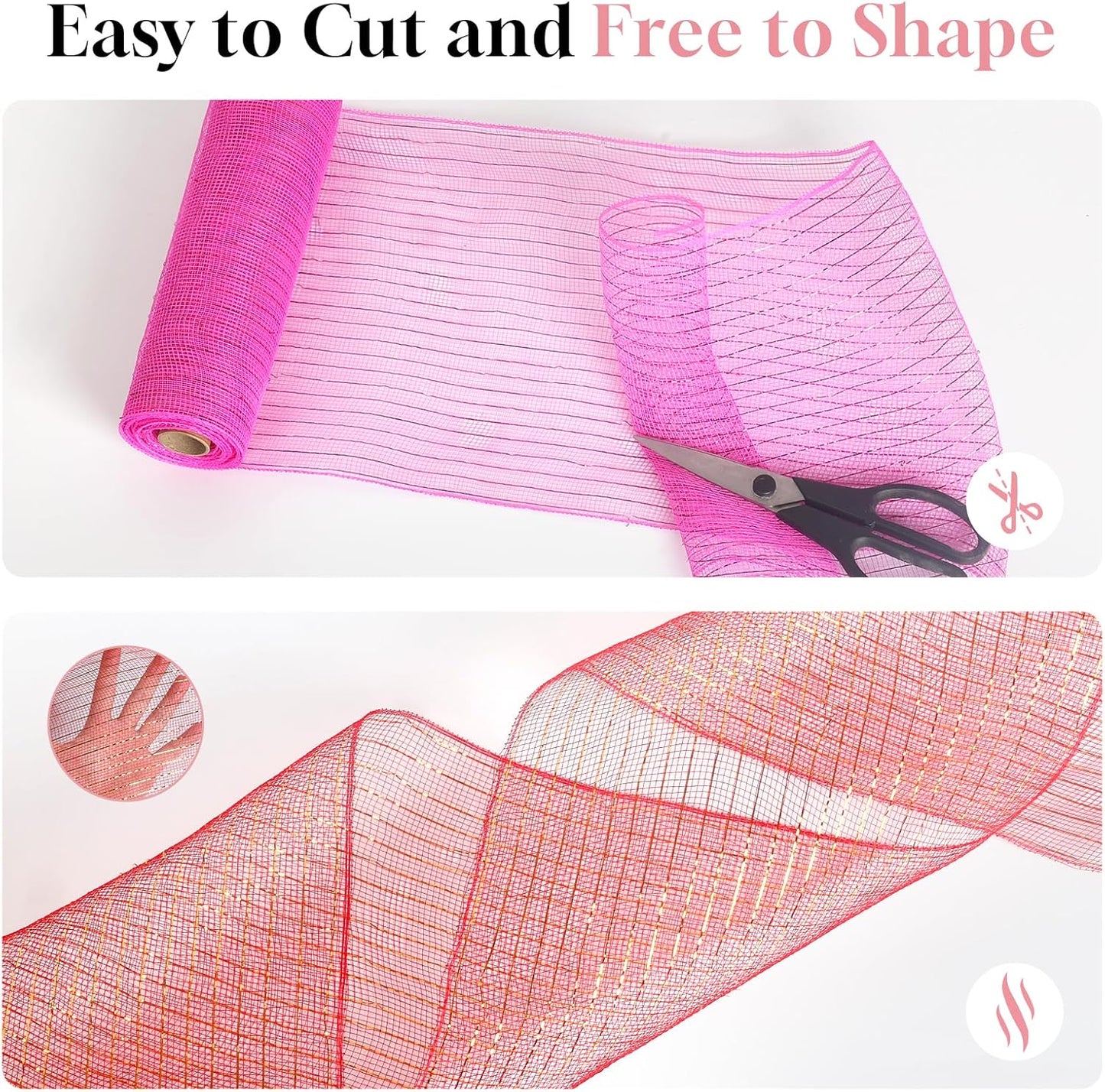 2 Rolls Mesh Ribbon for Wreaths 10 Inch x 30 Foot Wreath Mesh Rolls with Metallic Foil for Easter Christmas Party Wedding Home Decor DIY Craft Projects and Gift Wrapping(Red/Middle)