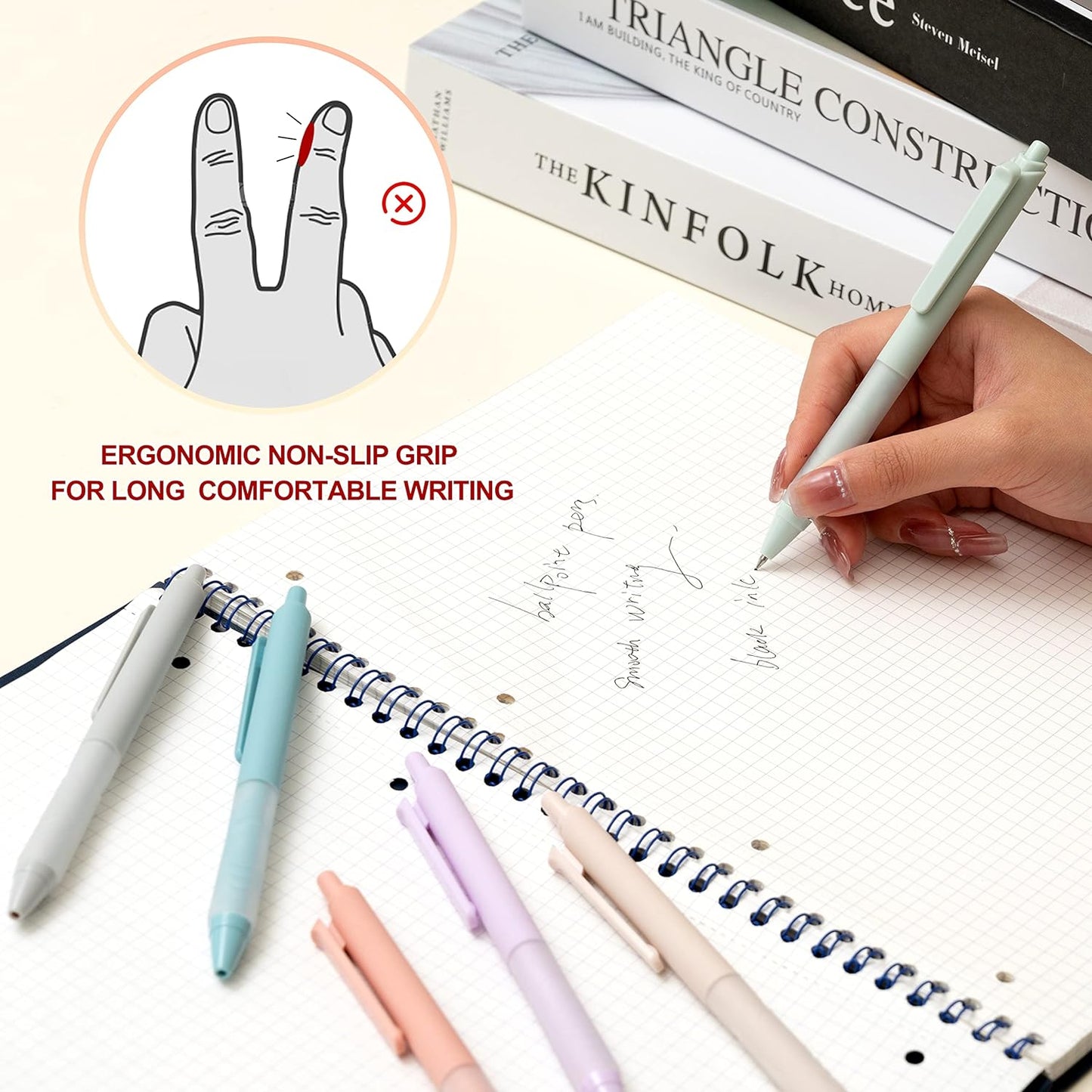 Linbsunne Ballpoint Pens Medium Point 1mm Black Pen with Super Soft Grip Ball Point Pen for Men Women Retractable Pens (18-pack)