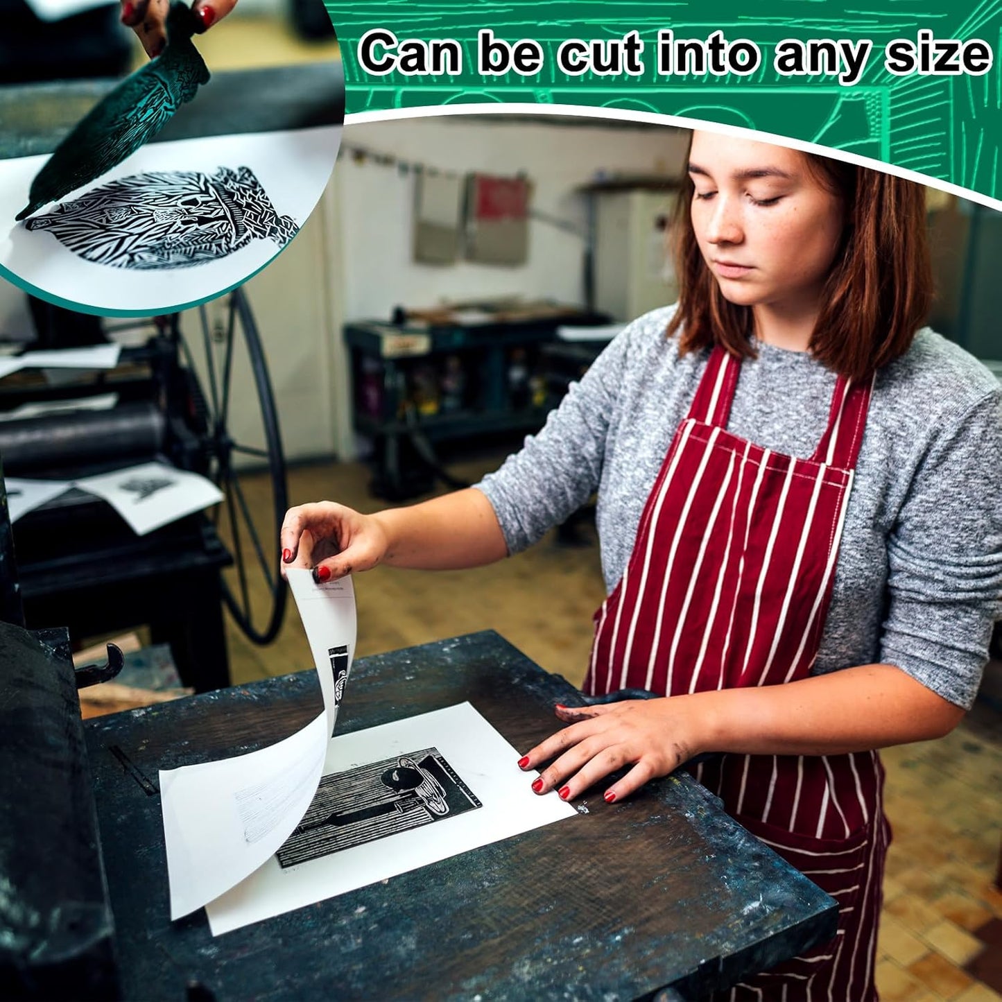 Yeaqee 8 Pcs Linoleum Block Rubber Carving Block Soft Linocut Blocks Large Linoleum Sheet Unmounted Lino Plates for Engraving Art Project Printmaking Artist Studio Supplies (9 x 12 Inch,Green)