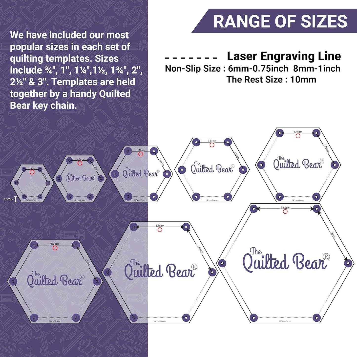 The Quilted Bear Flower Quilting Templates – 8 Clear Non-Slip Acrylic Quilt Templates for Precise Fabric Cutting & Stress-Free Machine Quilting - Ideal for Quilt & Sewing Supplies (¾–3")