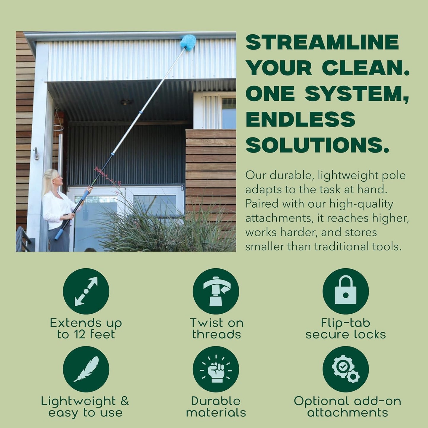 EVERSPROUT Pro Pole, 5-to-12 Foot Heavy Duty Extension Pole (3-Stage), Lightweight Anodized Aluminum, Telescoping Pole - Fits Standard ACME Threaded Adaptor for Cleaning, Squeegee, Bulb Change & More