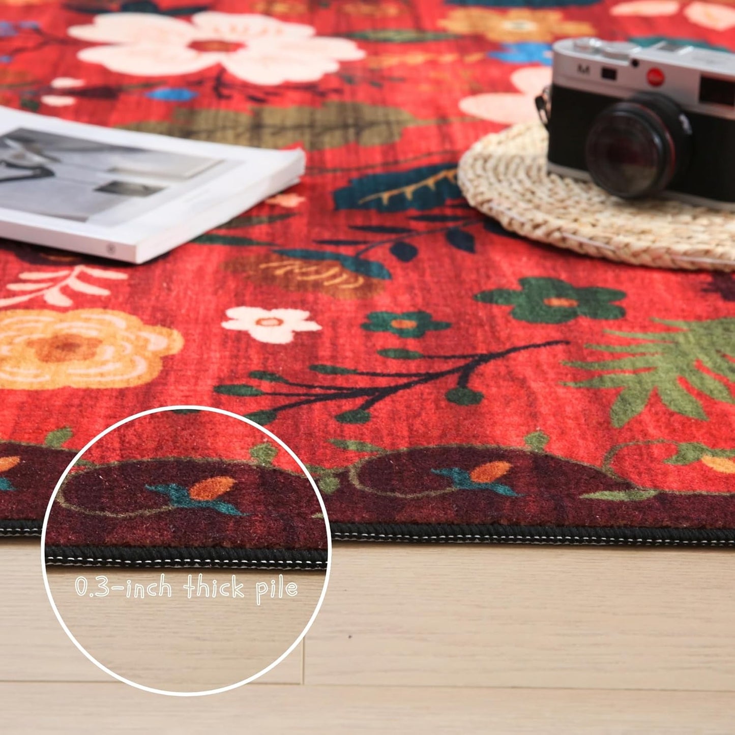 Rugcomf Runner Rug for Hallways Kitchen Rug Non Slip 2'6''x8' Washable Runner Rugs with Rubber Backing Soft Floral Carpet Runner for Hallways, Kitchen, Laundry, Bedroom, Bathroom(Red)