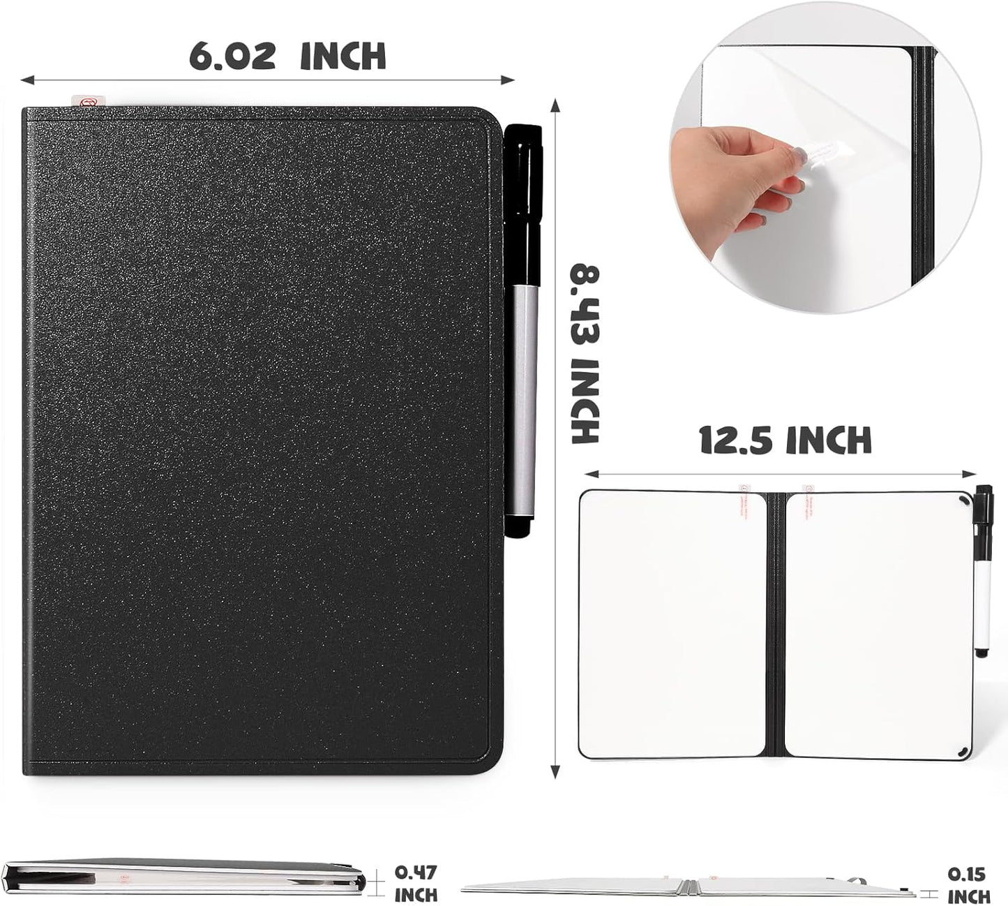 AGM Portable White Board Dry Erase, Double Sided Folding Whiteboards with Pen, Mini Portable Dry Erase Board for Study, Meeting, Doodling, Planning, Black