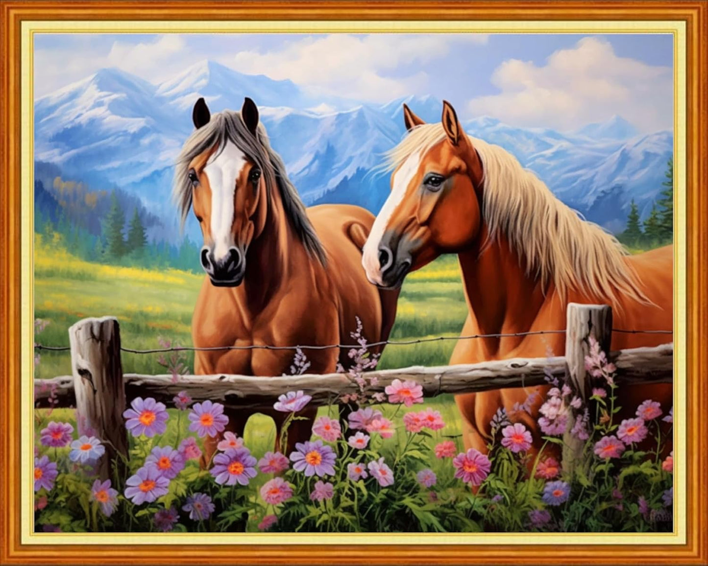 Stamped Cross Stitch Kits - Beach Night Landscape Counted Cross Stitch Kits for Beginners Adults Needlepoint Cross-Stitch Patterns-Steed Flowers 16x20 inchs