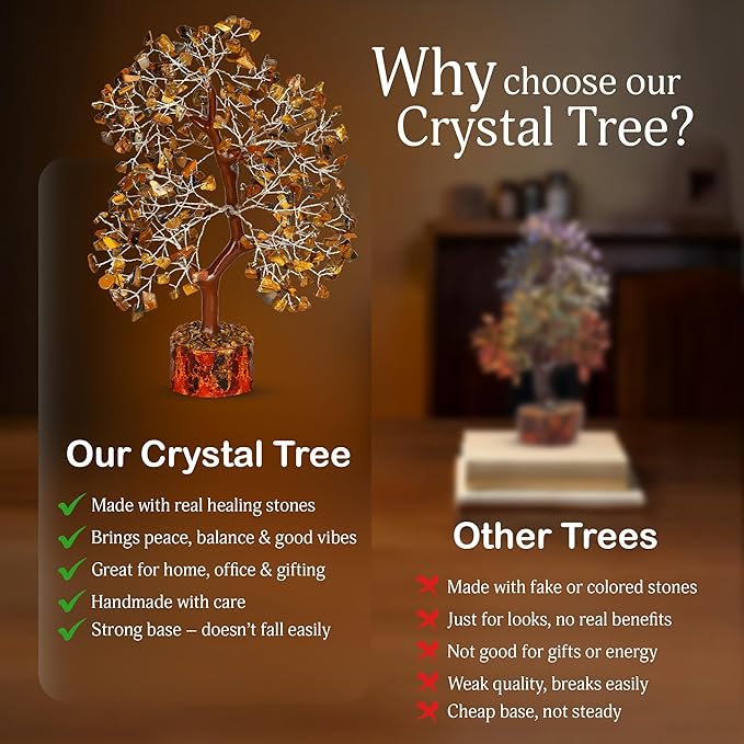 YATSKIA Tiger Eye Crystal Tree of Life, Healing Crystals Decor, Meditation Decor, Chakra Gifts, Crystal Gifts for Women