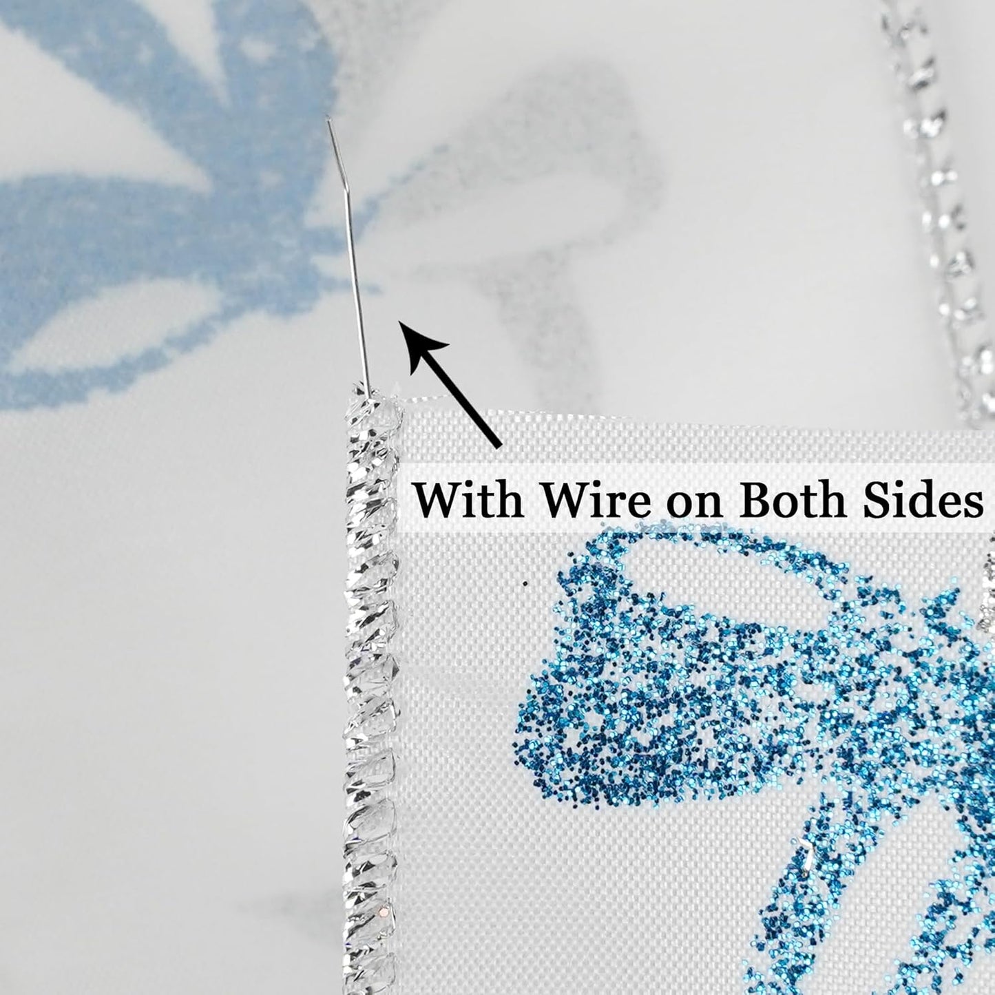 MEEDEE Blue & Silver Christmas Ribbon, 2.5 Inch Wired Satin Ribbon with Turquoise & Silver Glittery Bows, 10 Yards (30 Feet), Perfect for Tree, Garlands, Toppers & Bows