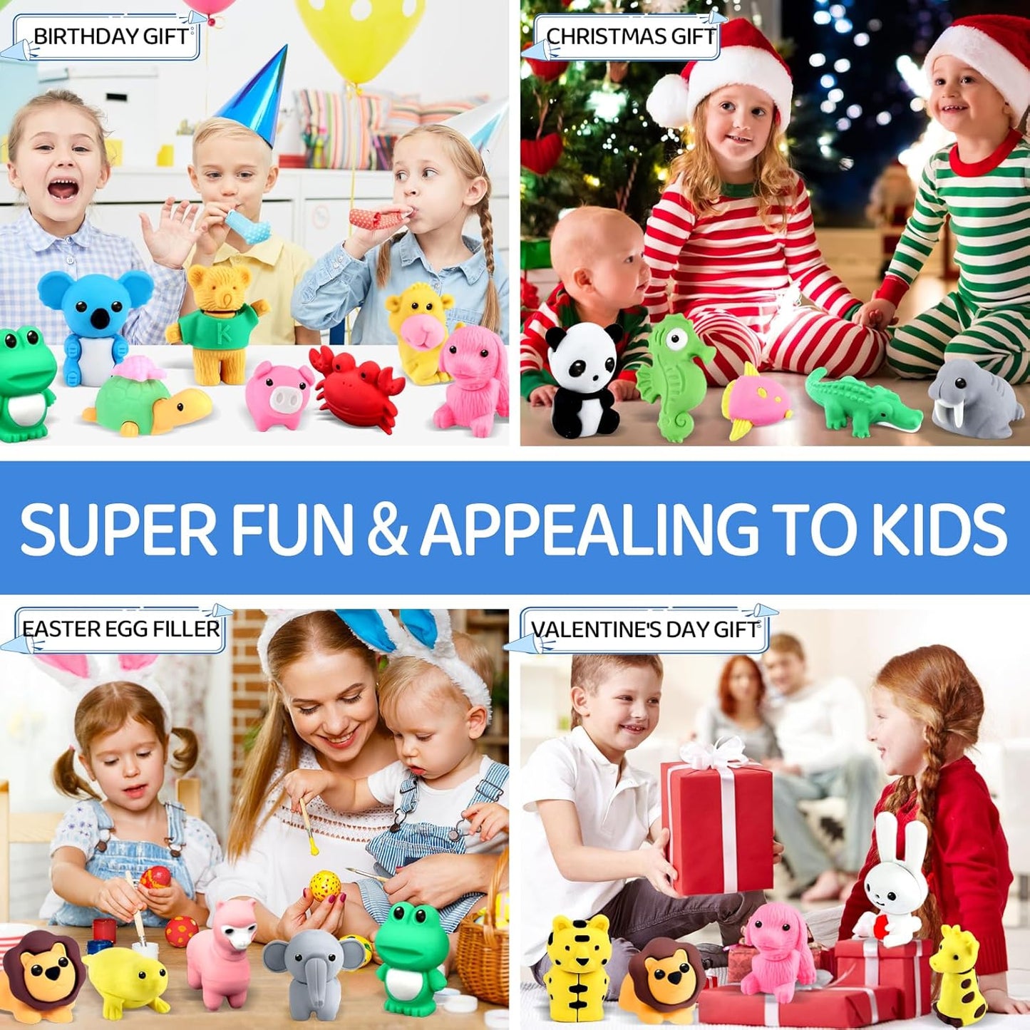 130Pcs Animal Erasers Kids Desk Pets Pencil Erasers 3D Puzzle Bulk Mini Animal Food Eraser Toys Fun Cute Eraser for Classroom Rewards, Game Prizes, Treasure Box, Easter Egg Fillers