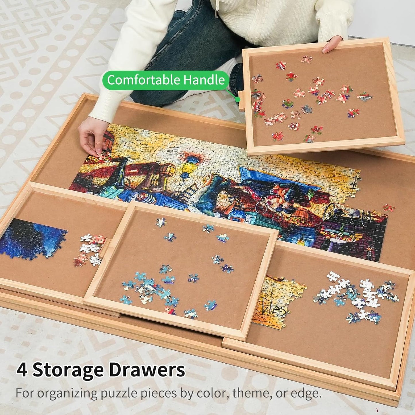 2000 Pieces Rotating Puzzle Board with 4 Drawers,40.16"x28.5" Portable Wooden Jigsaw Puzzle Table with Lazy Susan Spinning Cover for Adults
