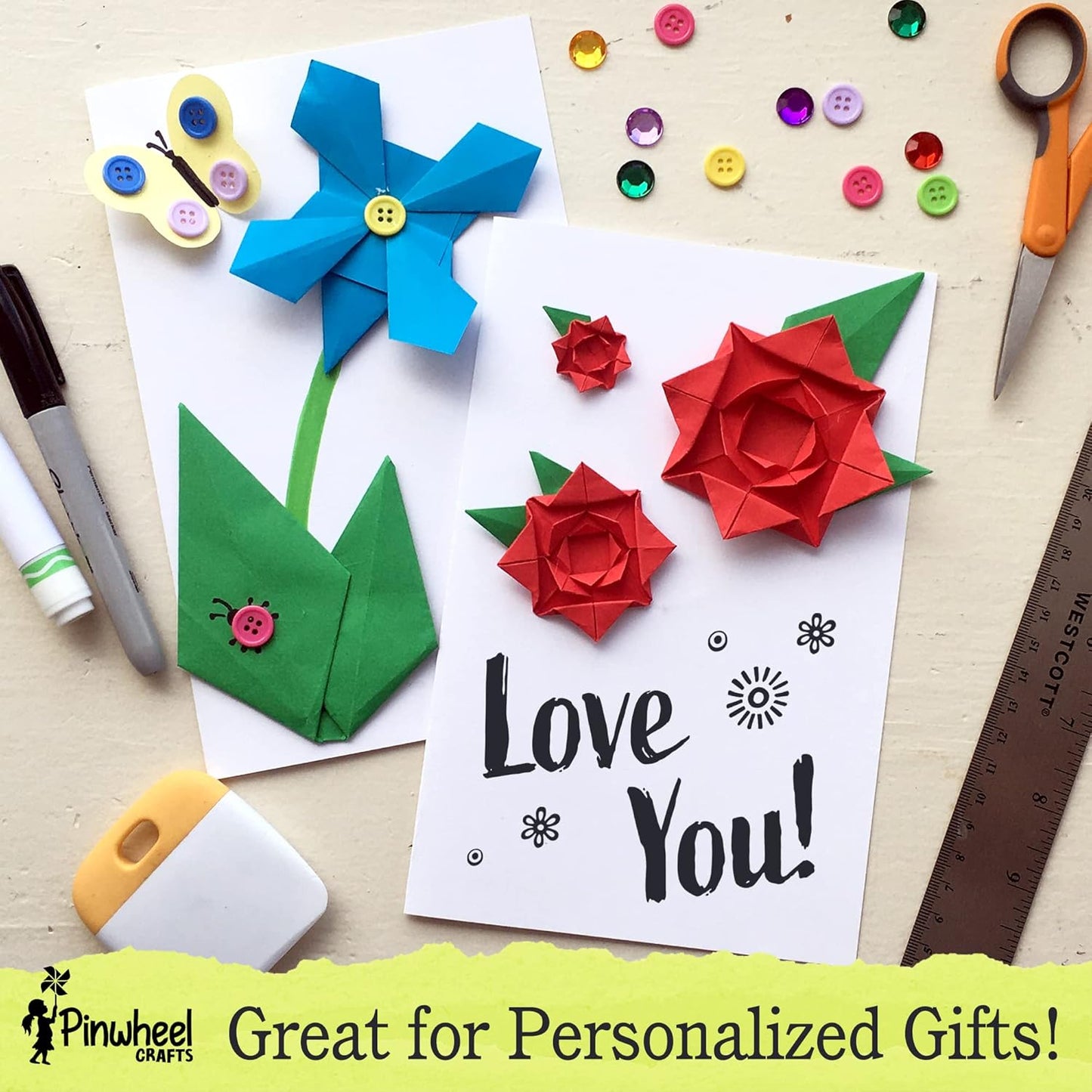 Flower Origami Kit & Paracord Bracelet Kit Bundle - Fun DIY Arts and Crafts Project for Kids Ages 6 7 8 9 10 11 12 - Great Gifts for All Occasions