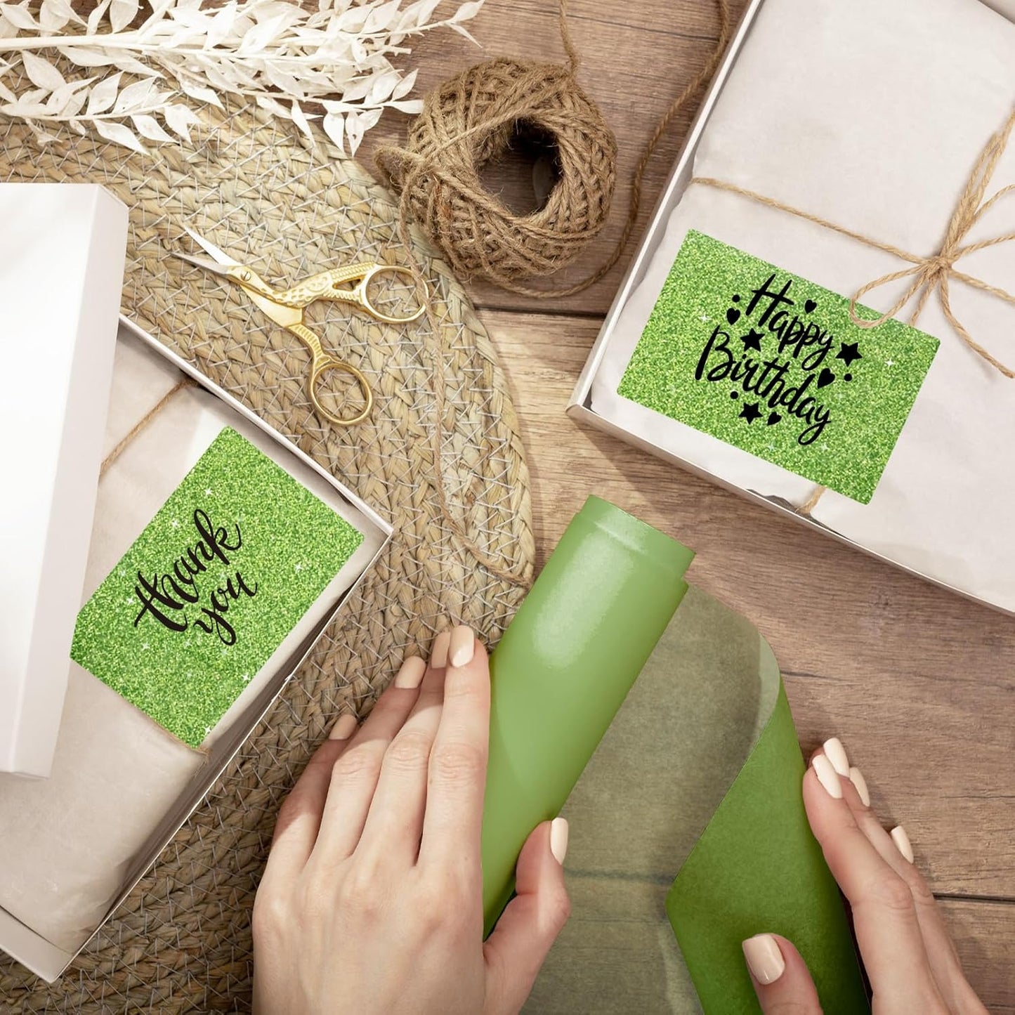 3x2 Inch Holographic Thermal Labels Stickers, Glitter Waterproof Direct Thermal Sticker Labels for Barcode, Mailing, DIY Design- 200Pcs /Glitter Green