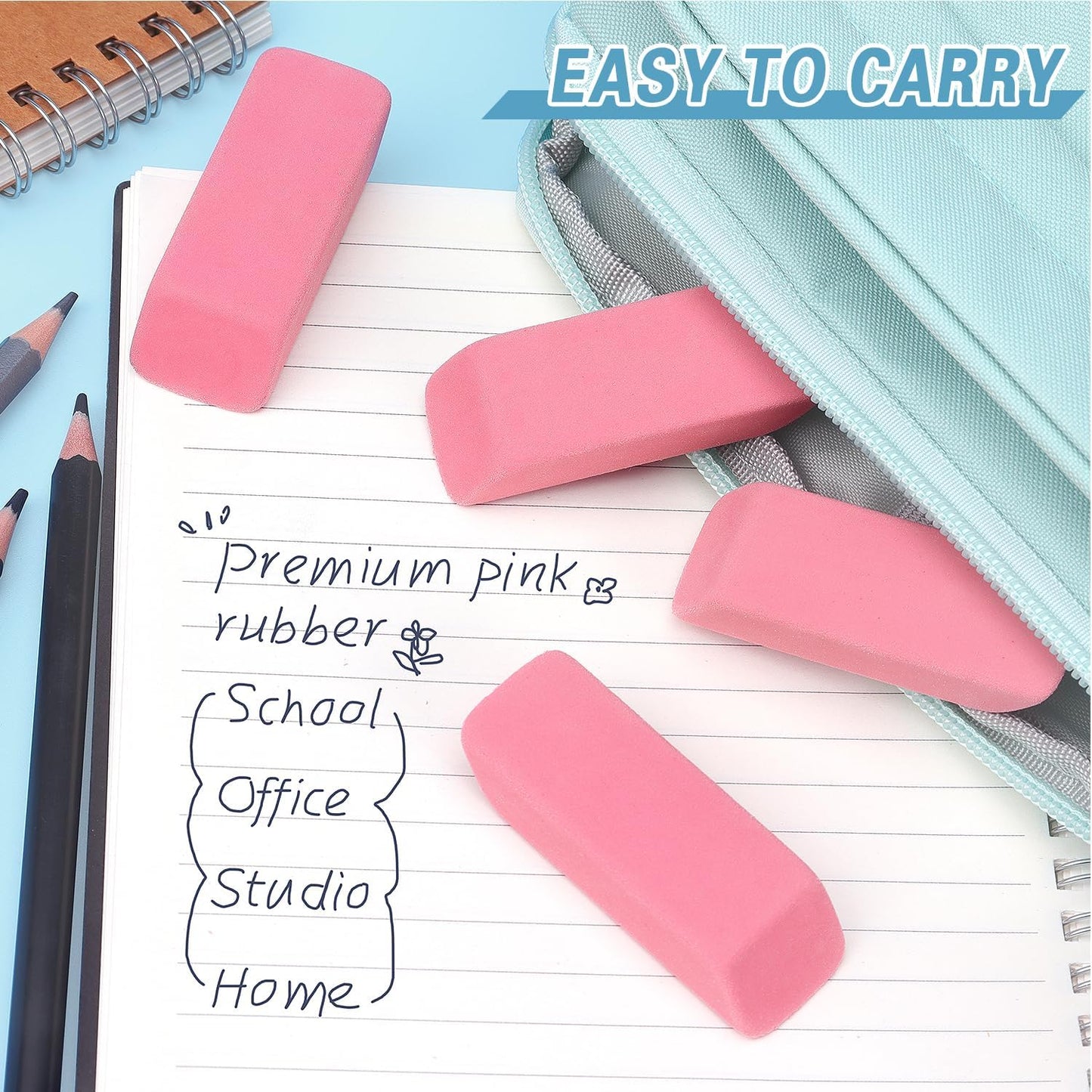 ZZTX 12 Pack Pink Erasers Pencil Erasers for Kids, Large Bulk Pink Eraser for School, Art Erasers for Drawing