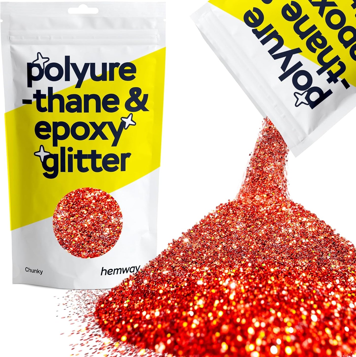Hemway Polyurethane & Epoxy Resin Glitter 100g / 3.5oz Metallic Crystal Flake Additive for Flooring Jewelry Tumblers Glass Pigment - Chunky (1/40" 0.025" 0.6mm) - Red Holographic