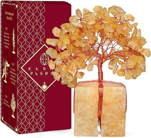 Crystal Tree for Birthday Gifts for Women, Handmade Raw Crystal Base Citrine Chakra Healing Crystal Tree of Life for Positive Energy, Money, Good Luck, Christmas Décor, Home and Office Decor