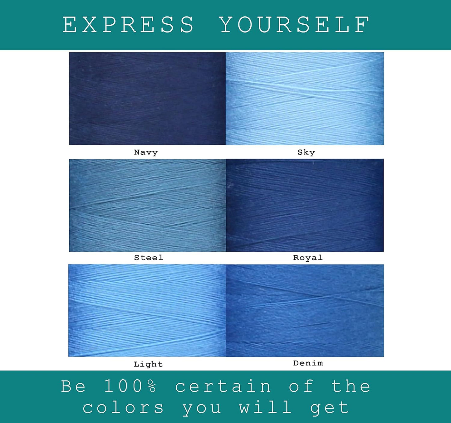 BlesSew Sewing Thread in Blue Color Tones – 6 Spools of Polyester Thread for Sewing Machine for Beginners, Hand Stitching & Quilting - 1000 yds per Spool