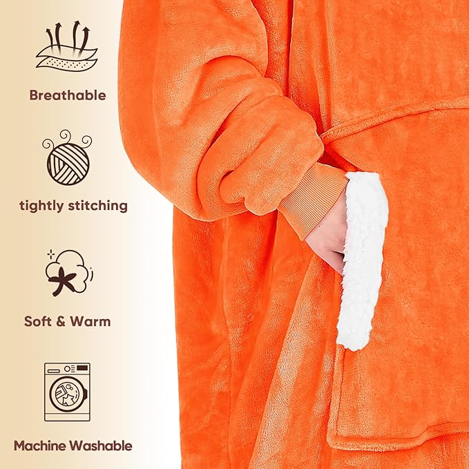 yescool Wearable Blanket Hoodie, Flannel Sherpa Fleece Blanket Sweatshirt for Adults Women Men,One Size Fits All