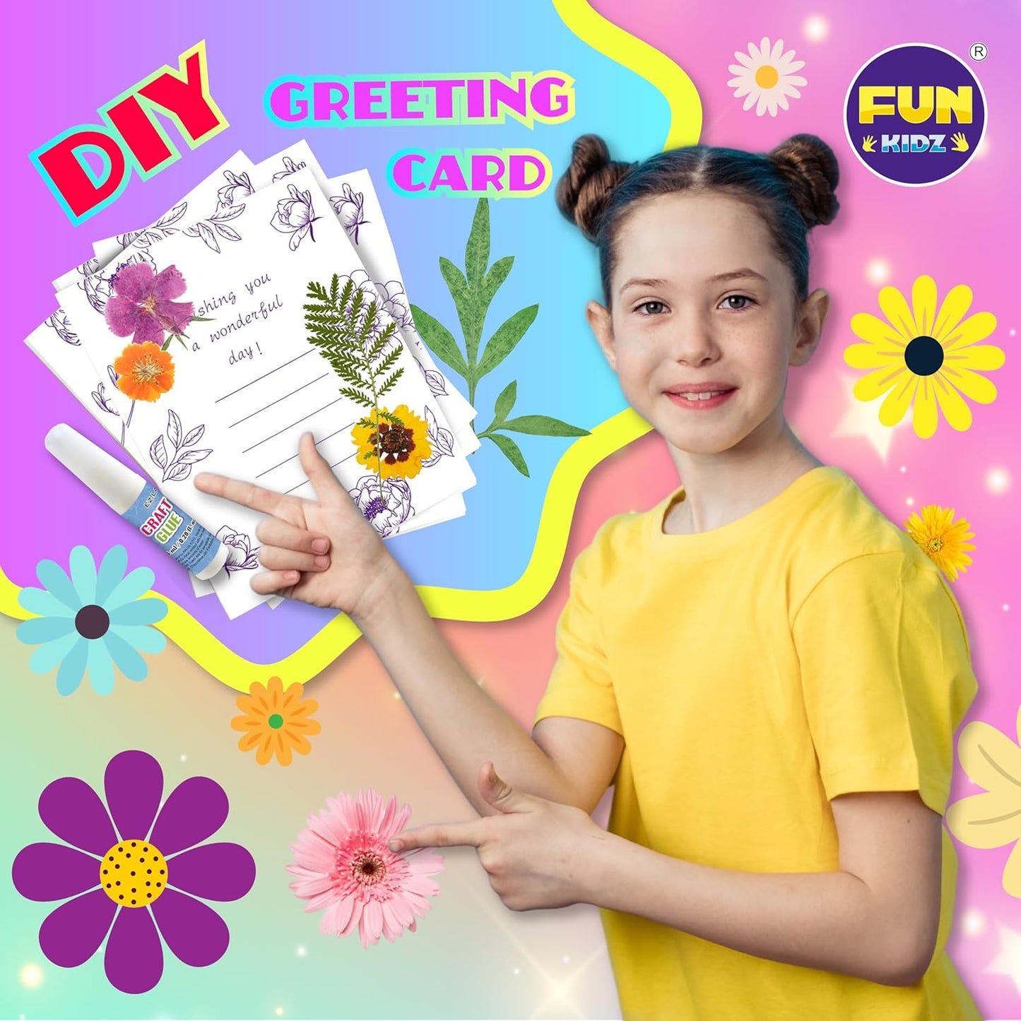 Creative Flower Press Kit for Kids, FunKidz 9 Layers Wooden Pressed Flowers Plants Art with Frames DIY Set Make Bookmarks Decorate Cards Craft Gift for Girls Boys