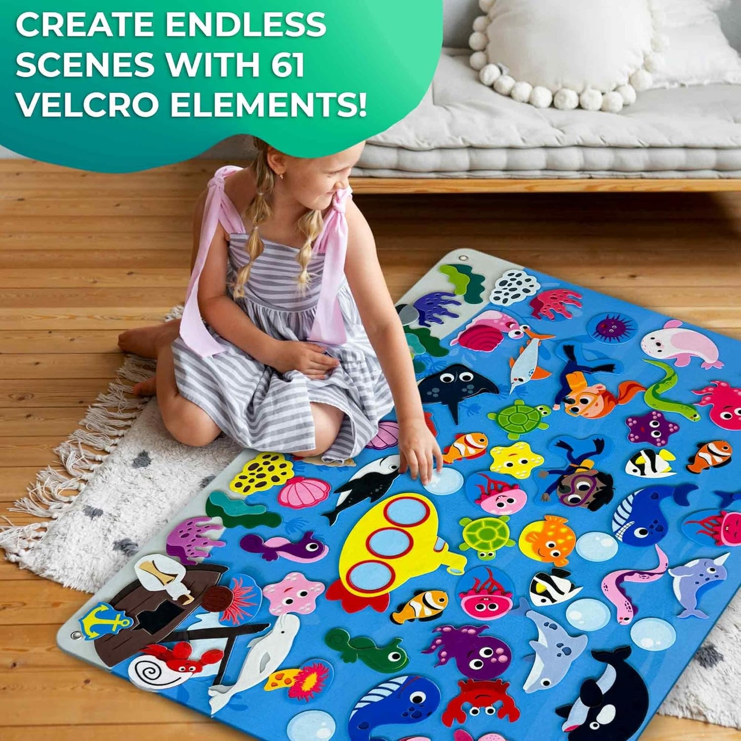 QUOKKA Ocean Felt Board for Toddlers - 70 PCS Double-Thick Felt Board Story Set with Large 41x30 Inch Durable Wall Activity Boards - Ideal for Storytelling Indoor Toddler Activities and Classroom