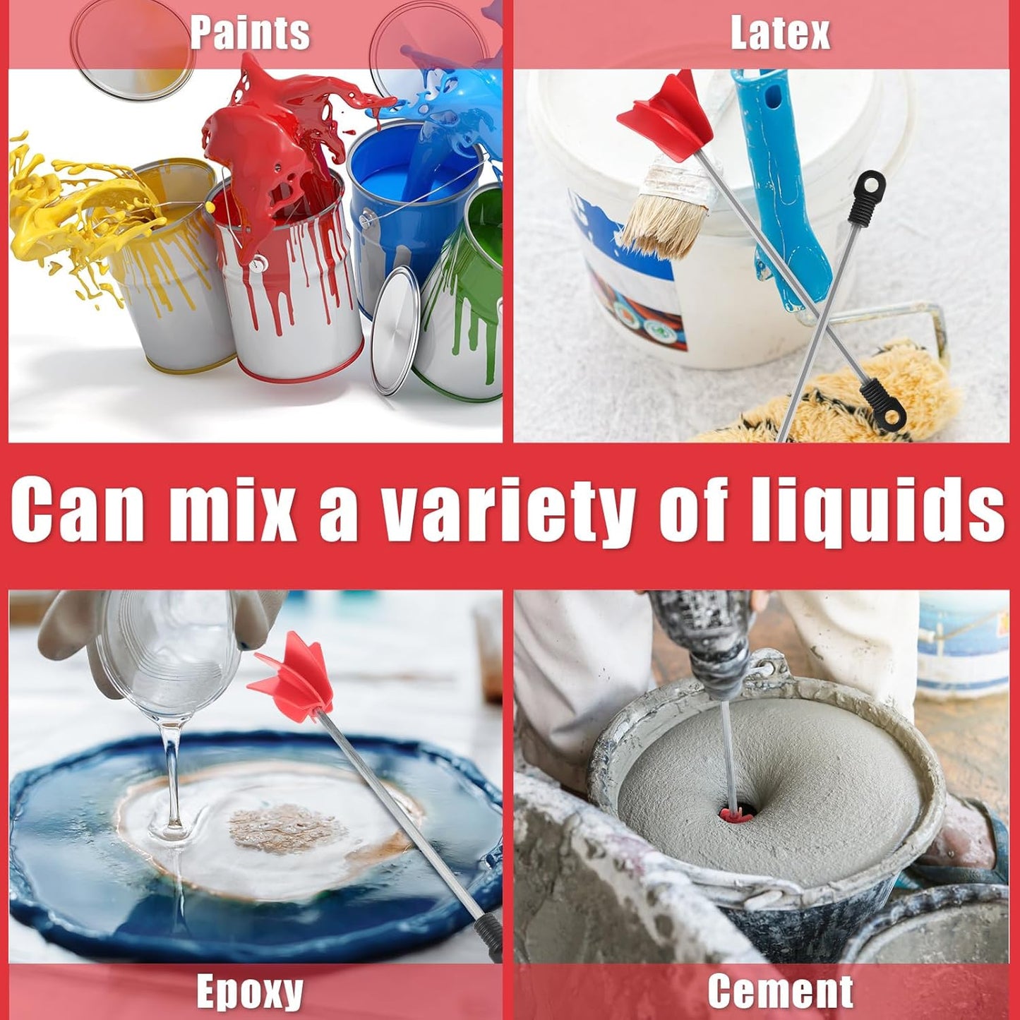 Loosh 12 Pcs 11 Inch Paint Stirrer for Drill, Paint Mixer Attachment, Helix Epoxy Mixer for Concrete Resin Silicone Stirrer Paddle Works with Most Drills