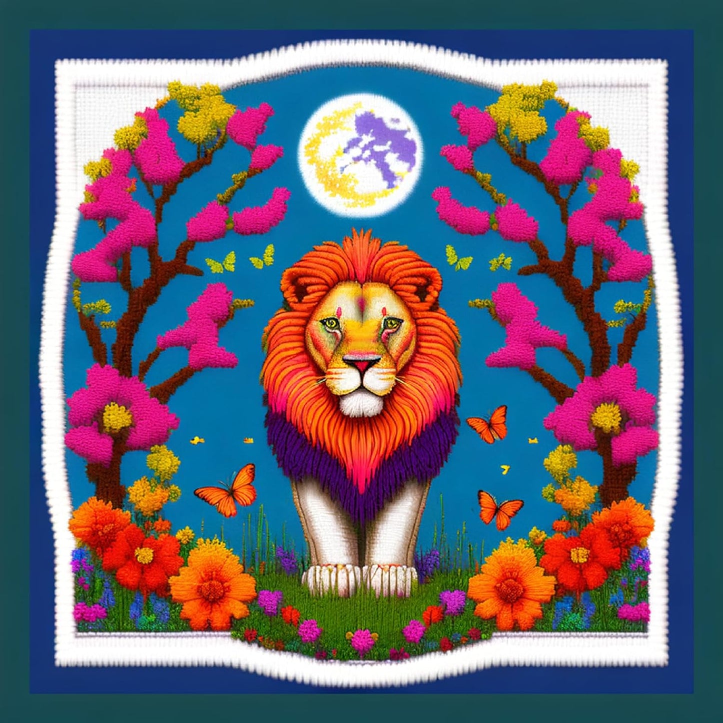 Joyhoor Cross Stitch Kits for Beginners Stamped Cross-Stitch Supplies Needlework preprint Embroidery Kits for Adults DIY Needlepoint Kits Embroidery Patterns 11CT-Colorful Lion Moon 17.7x17.7 inch