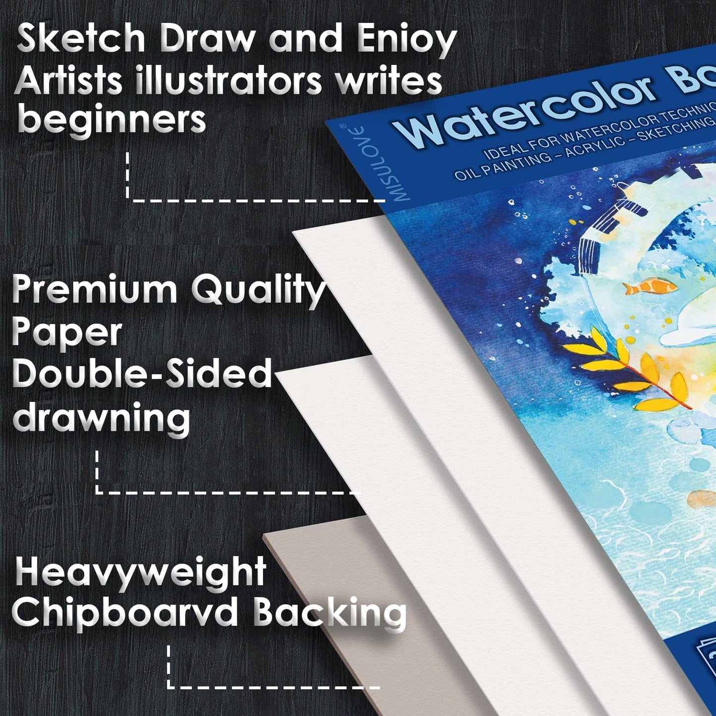 MISULOVE Watercolor Paper Pad, 8.5" x 11", Cold Press,140lb(300gsm), 20 Sheets Water Color Paper, Watercolor Workbook, Sketchbook for Wet and Dry Media, Journal, for Students and Beginners (White)