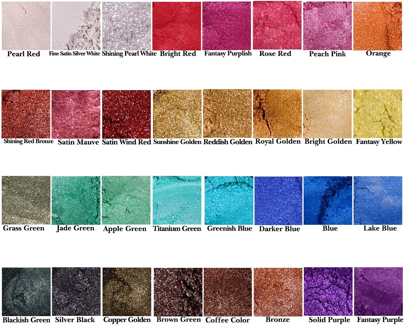 SEISSO Mica Powder for Epoxy Resin, 32 Colors, 0.18 oz(5g) Bottles Mica Pigment Powder for Lip Gloss, Soap Making, Bath Bomb, Art Crafts, Resin Dye, Nails